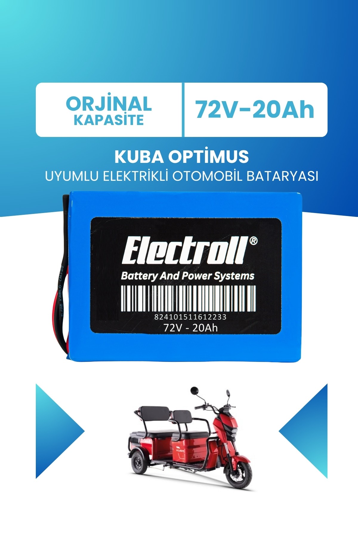 Kuba Optimus Uyumlu Batarya (Standart Kapasite) LiFePO4 72V 20Ah Elektrikli Otomobil Bataryası
