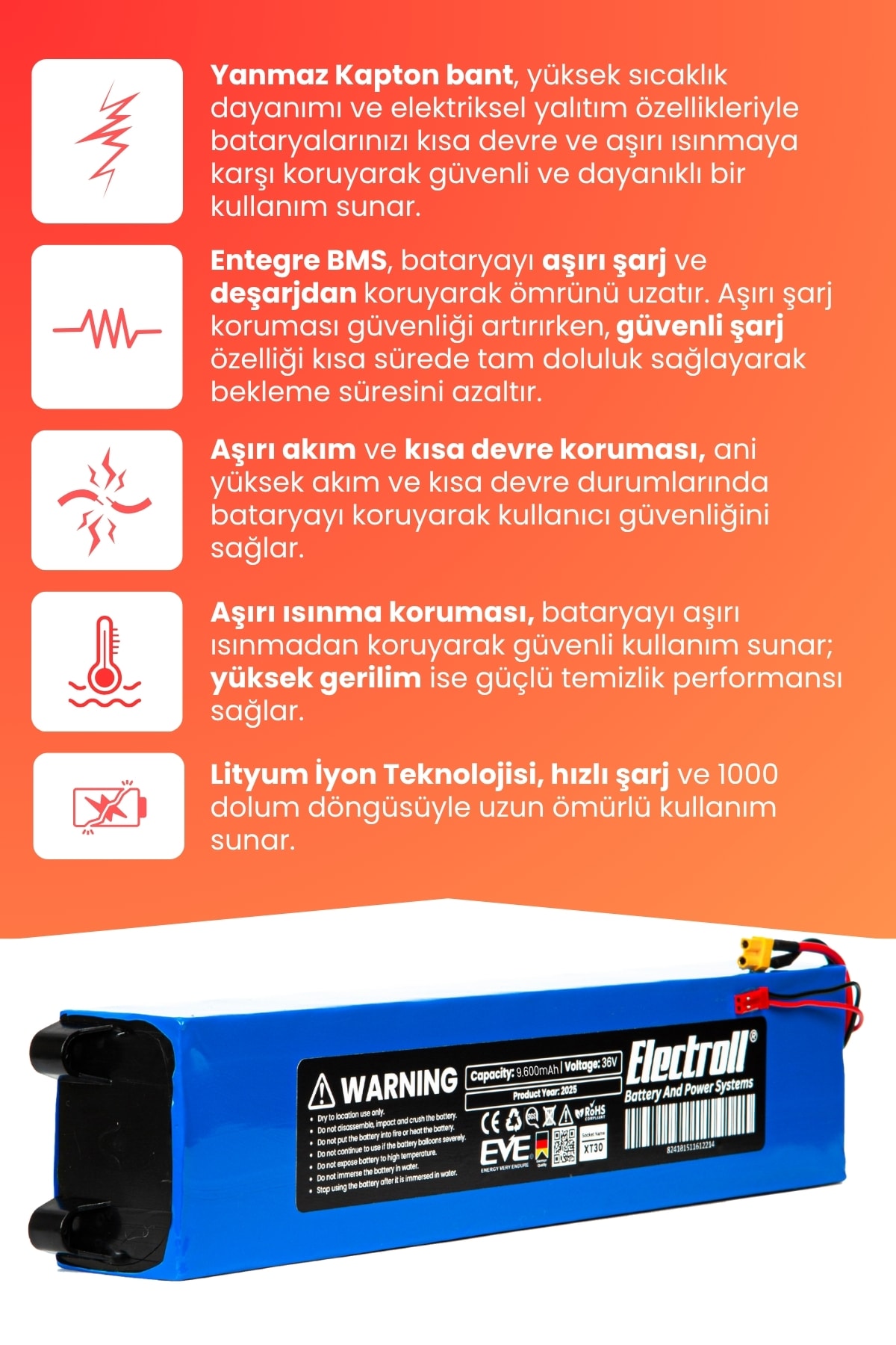 Land Rover LR-F10T Uyumlu Batarya (Yüksek Kapasite) 36v 9.600Mah Elektrikli Scooter Bataryası
