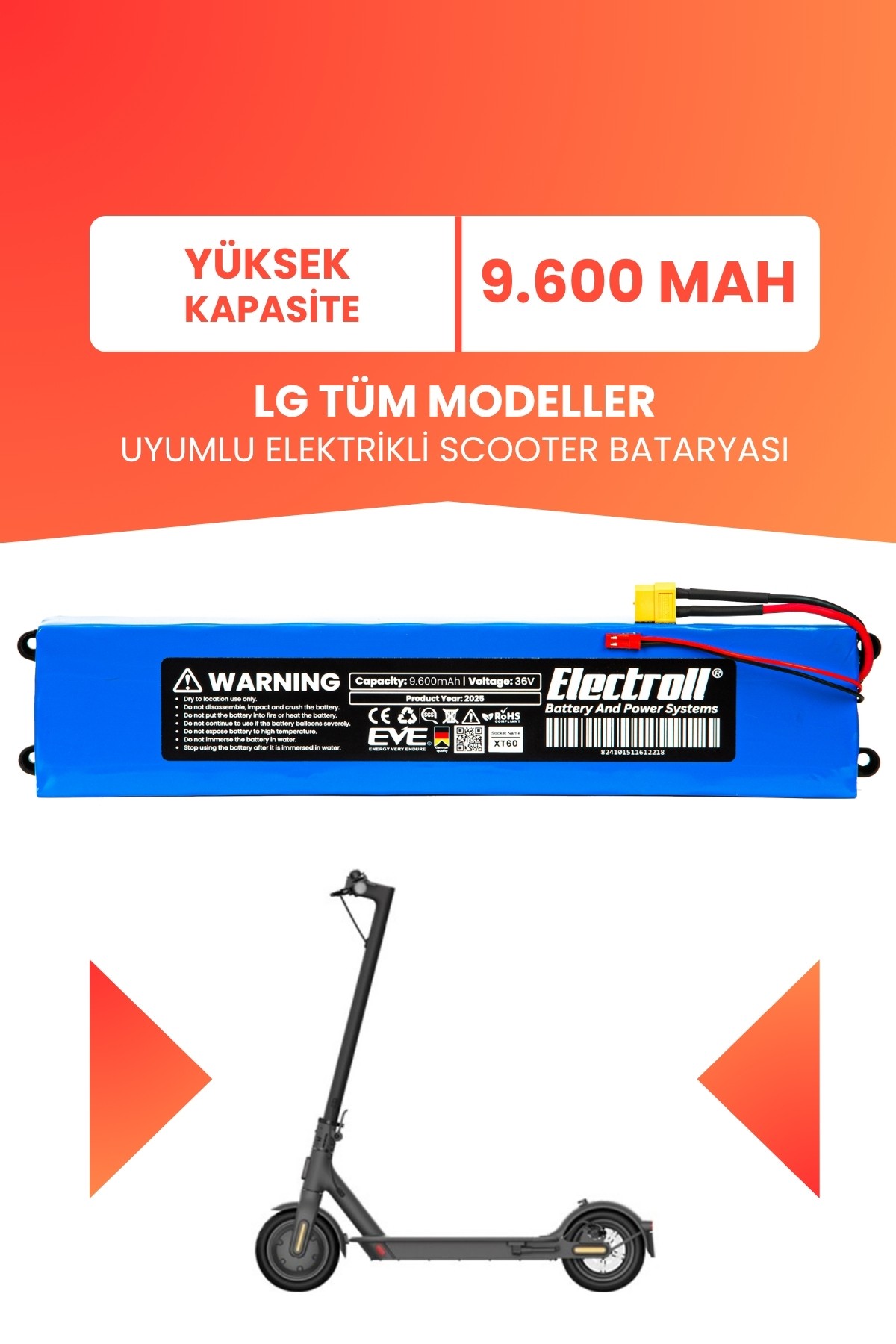 Lg Tüm Modeller Uyumlu Batarya (Yüksek Kapasite) 36v 9.600Mah Elektrikli Scooter Bataryası