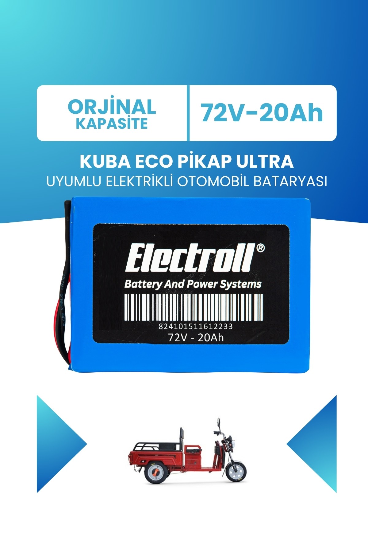 Kuba Eco Pikap Ultra Uyumlu Batarya (Standart Kapasite) LiFePO4 72V 20Ah Elektrikli Otomobil Bataryası
