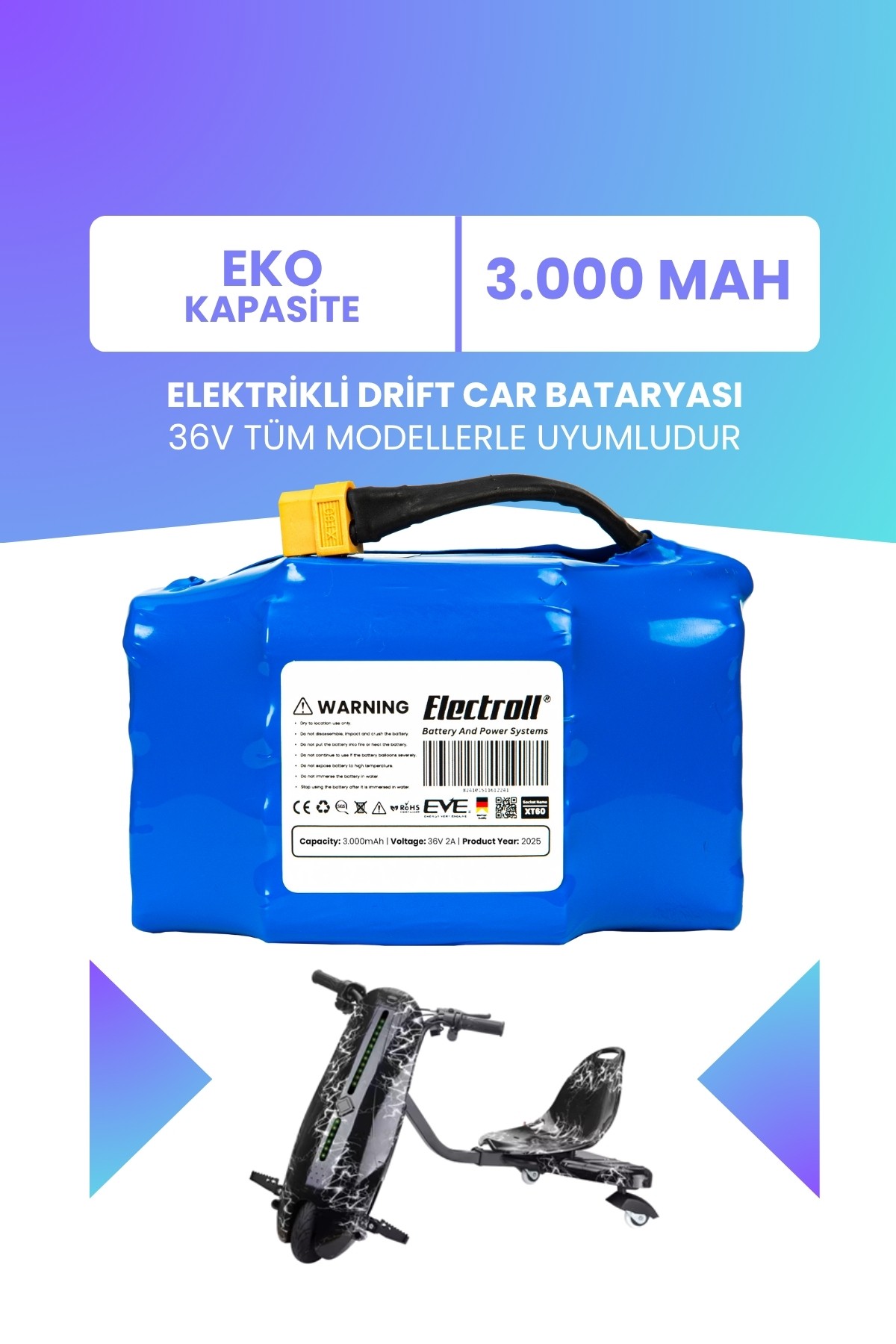 Drift Car Bataryası 36v 3.000mah (EKO KAPASİTE) Güçlendirilmiş Batarya