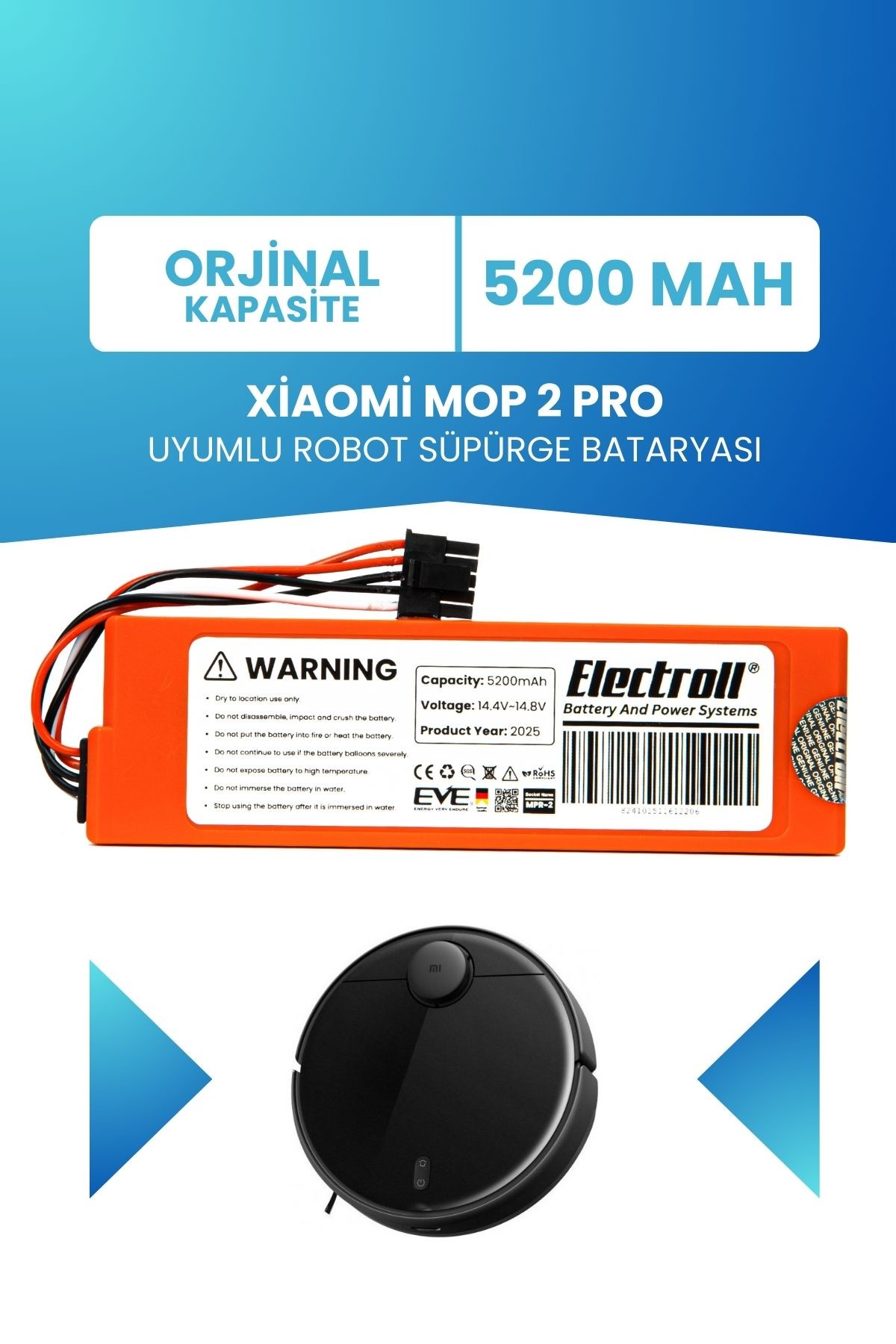 Xiaomi Mop 2 Pro Batarya Mjst1shw (ORJİNAL KAPASİTE) 5200mah Robot Süpürge Batarya