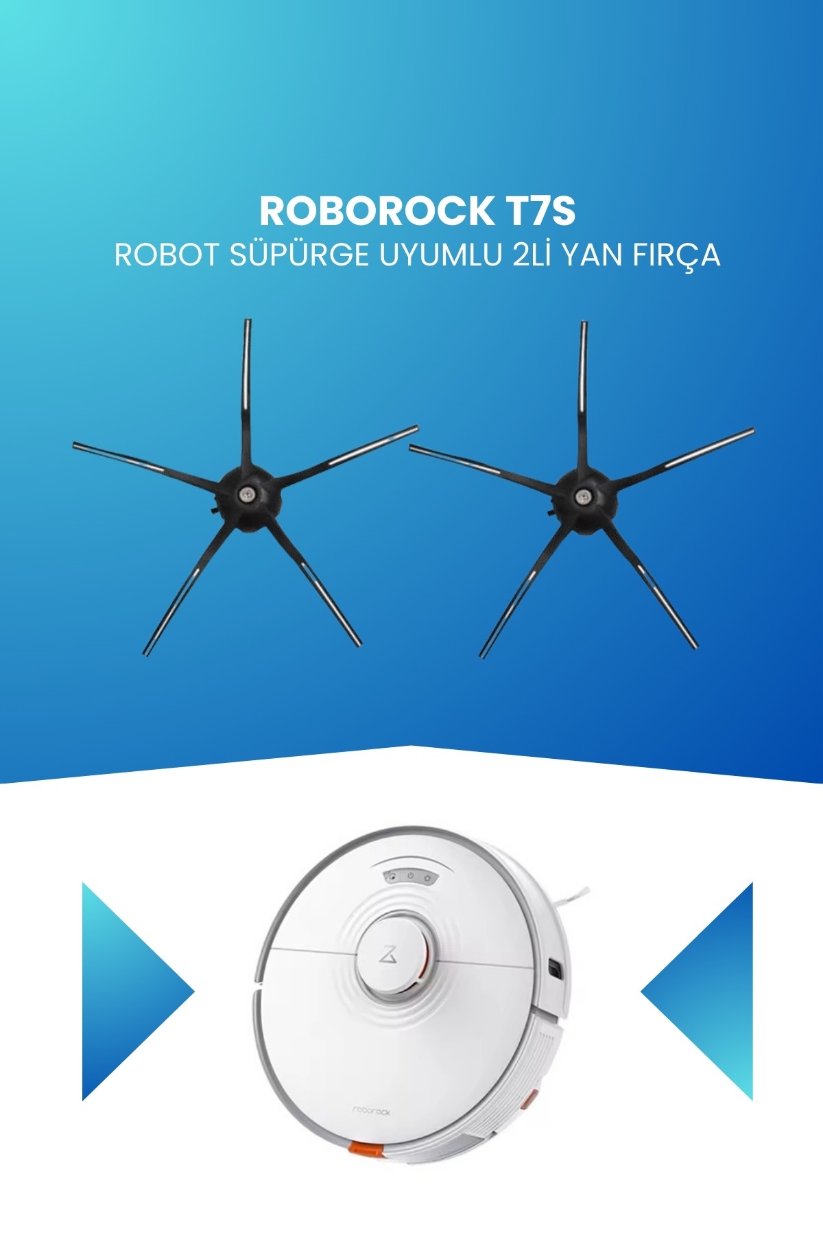 Roborock T7S Robot Süpürge Uyumlu 2li Yan Fırça Siyah