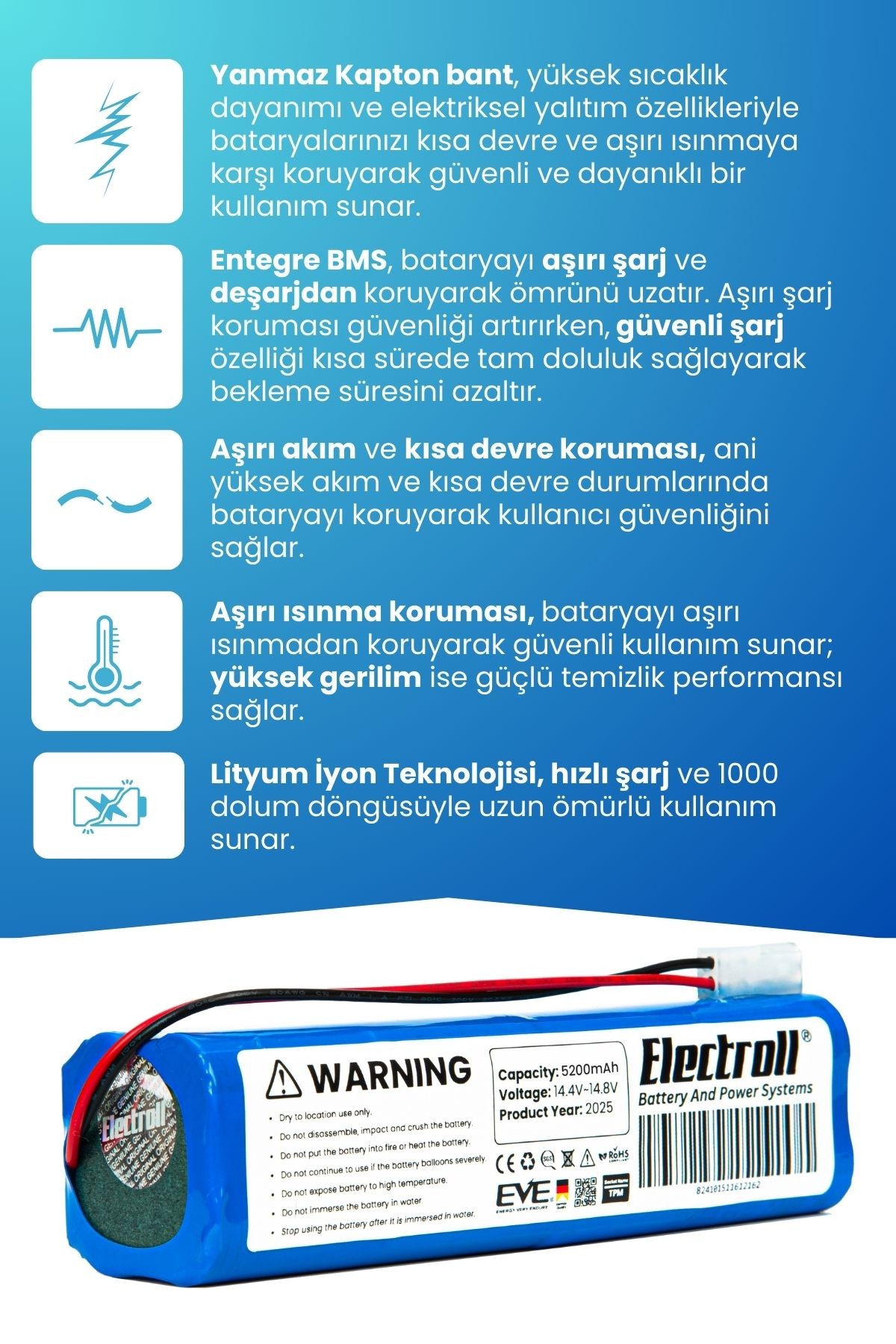 Trident Pro Max Uyumlu Batarya (ORJİNAL KAPASİTE) 5200mah Pil Robot Süpürge Bataryası Değişimi