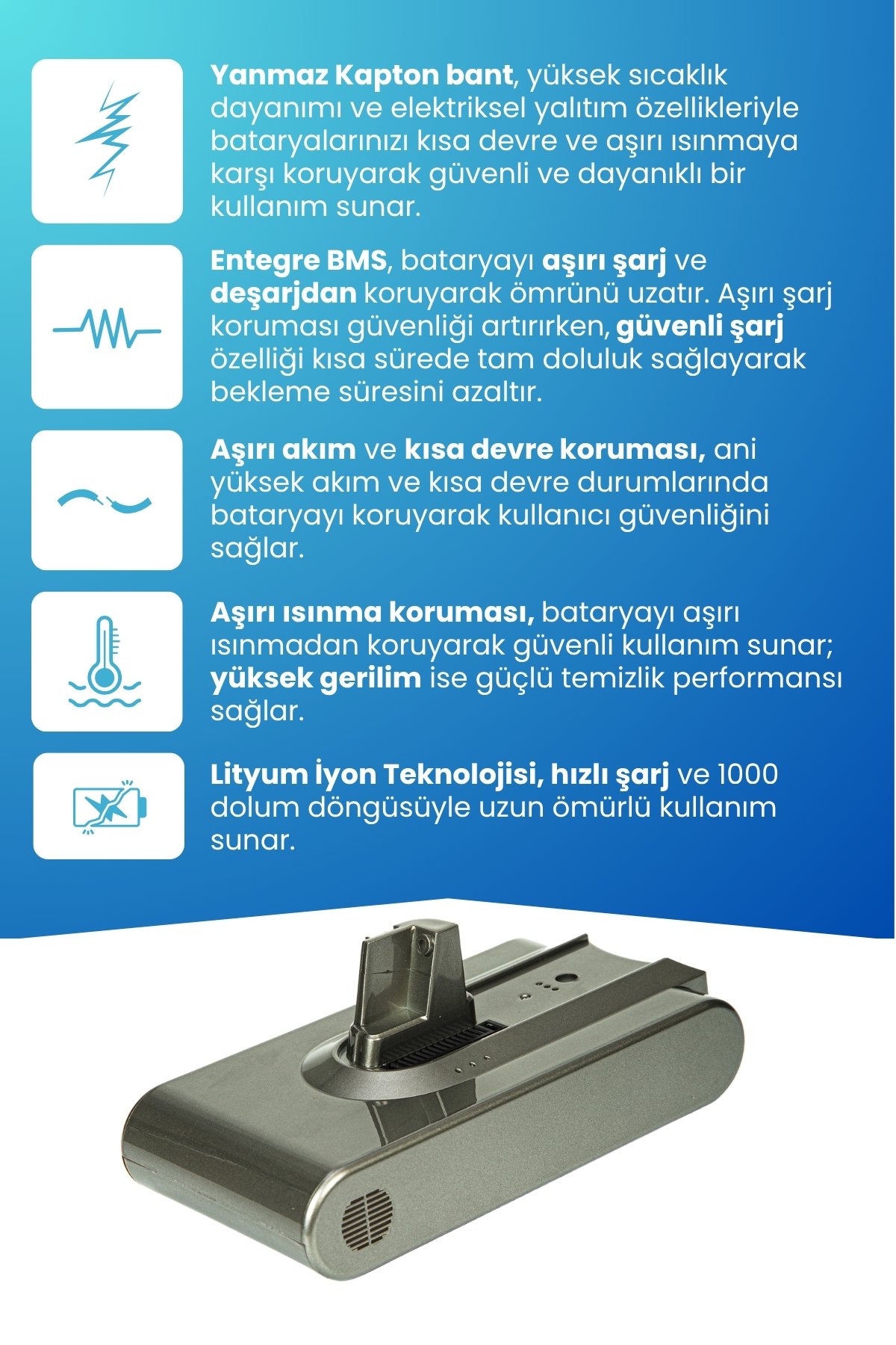Dreame V9 Uyumlu Batarya (ORJİNAL KAPASİTE) 25.2 V 3000mah Pil Şarjlı Dikey Süpürge Bataryası