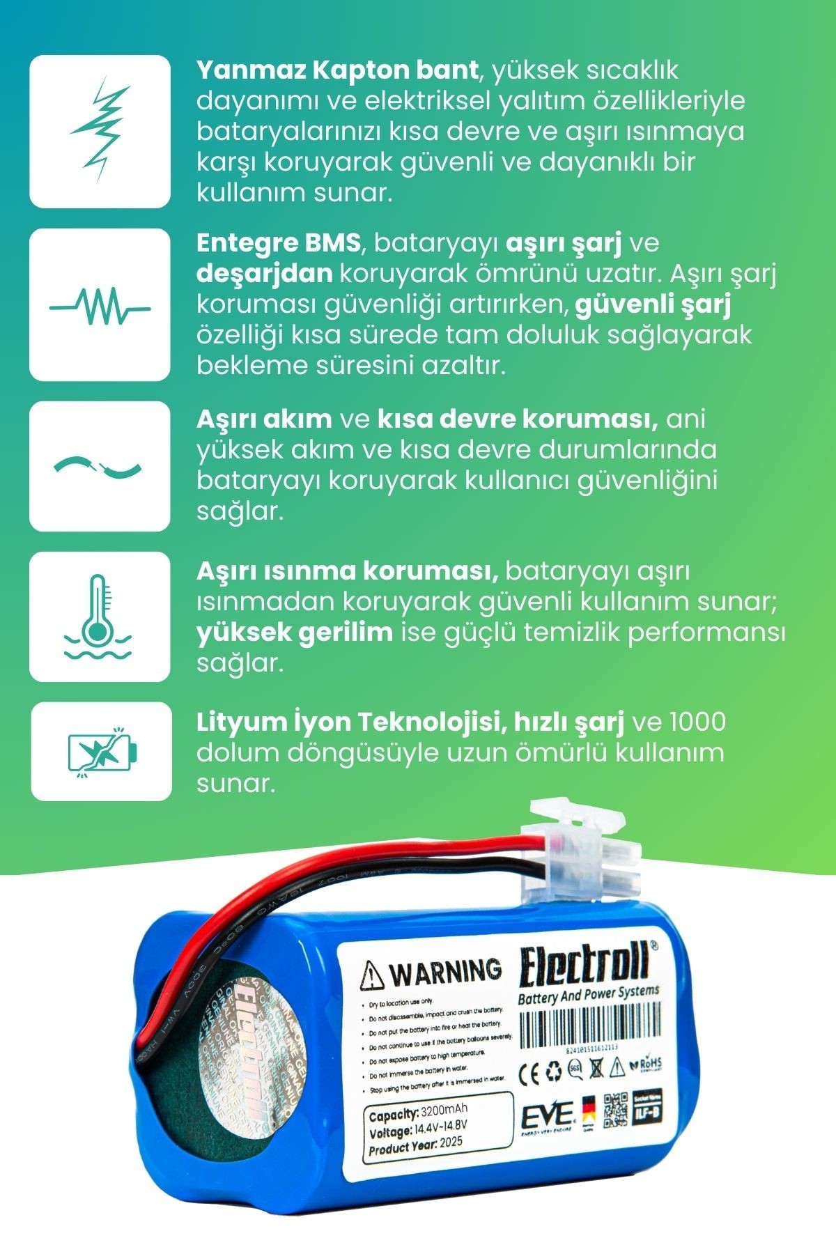 Ilife A8 Uyumlu Batarya (ULTRA YÜKSEK KAPASİTE) 3200mah Pil Robot Süpürge Bataryası