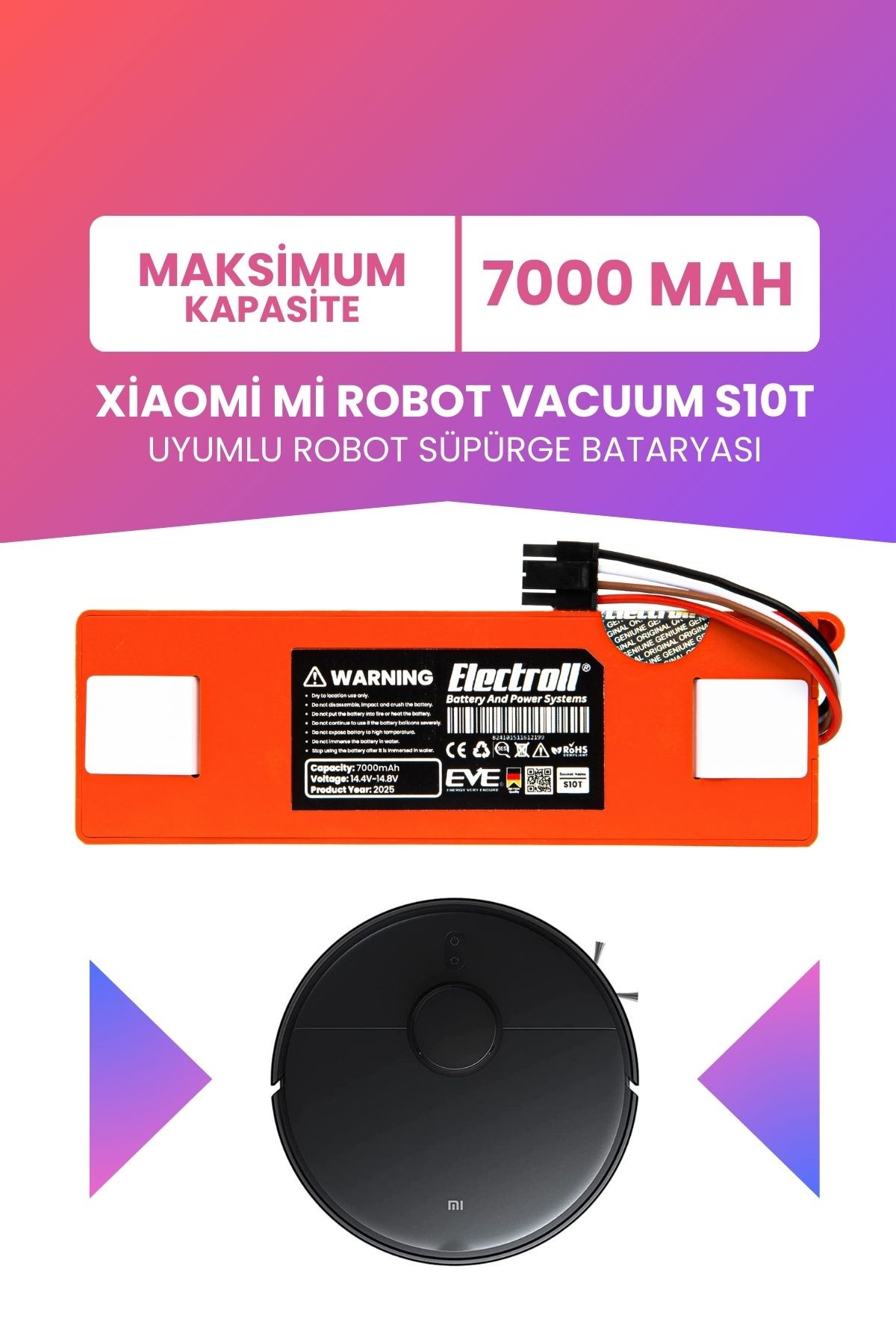 Xiaomi Mi Robot Vacuum S10t Batarya (MAKSİMUM KAPASİTE) 7000mah Robot Süpürge Pil Stfcr01sz