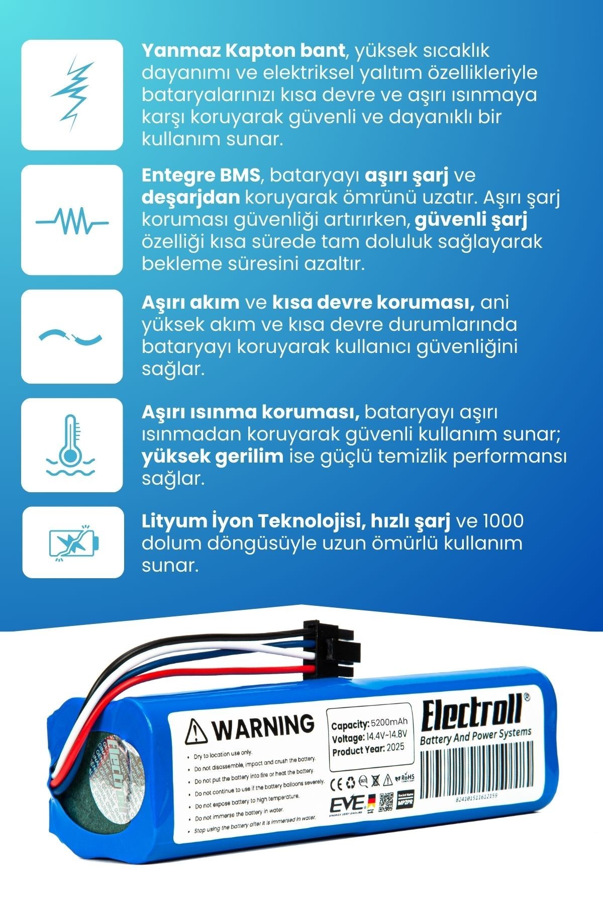 Xiaomi Mi Robot Vacuum S10 Uyumlu Batarya (ORJİNAL KAPASİTE) 5200mah Pil Robot Süpürge Pil B105