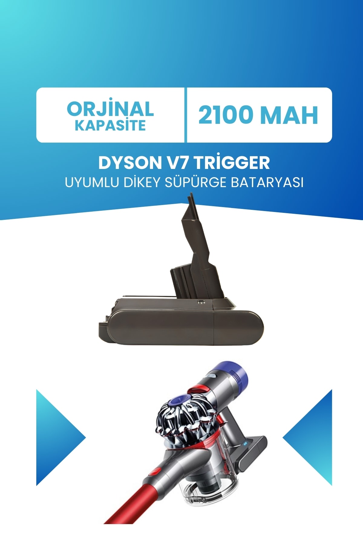 Dyson V7 Trigger Uyumlu Batarya (STANDART KAPASİTE) 21.6 V 2100mah Dikey Süpürge Bataryası