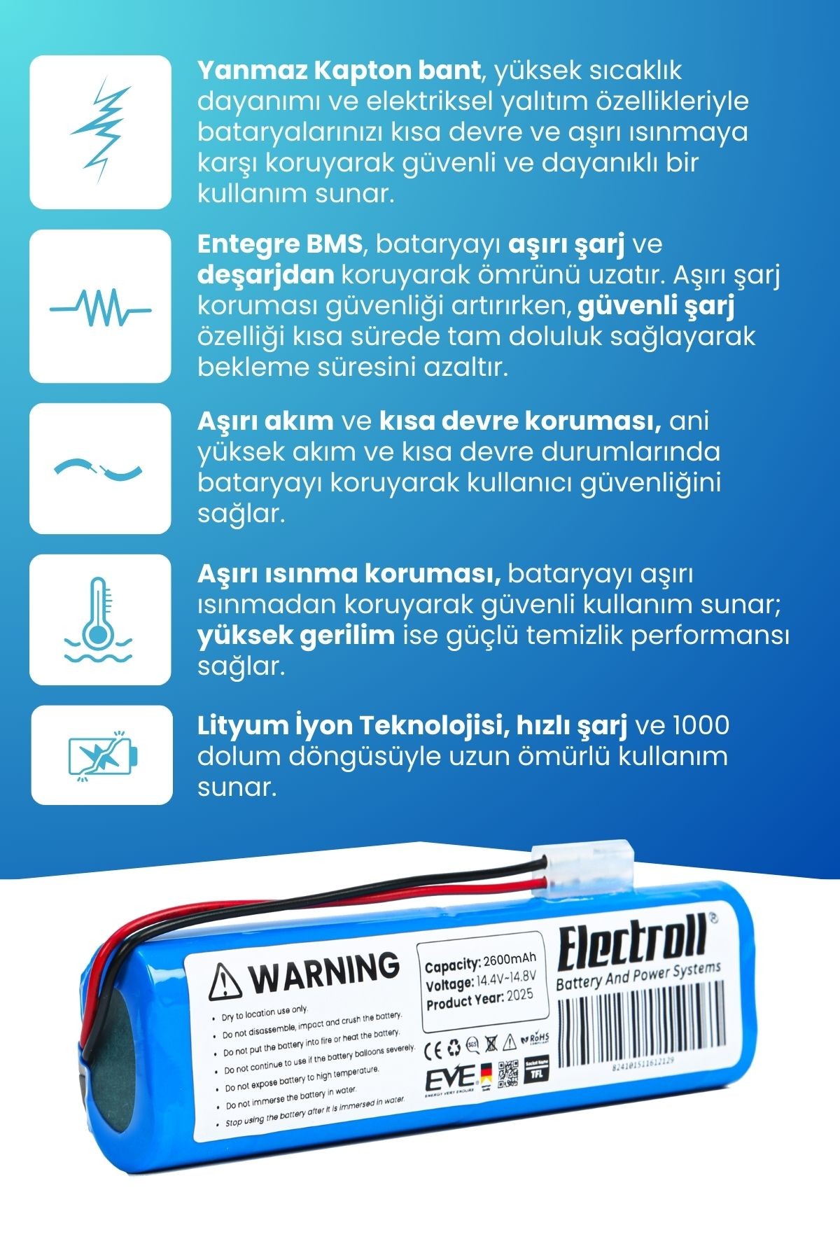 Tefal X-plorer Serie 75 Uyumlu Batarya (ORJİNAL KAPASİTE) 2600mah Pil Robot Süpürge Bataryası Rg7675