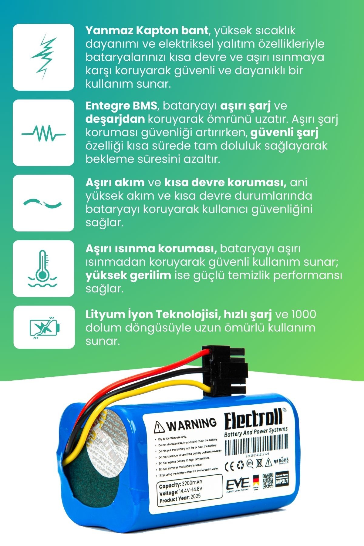 Xiaomi Mop 2 Lite Uyumlu Batarya (ULTRA YÜKSEK KAPASİTE) 3200mah Robot Süpürge Bataryası Bhr5217eu