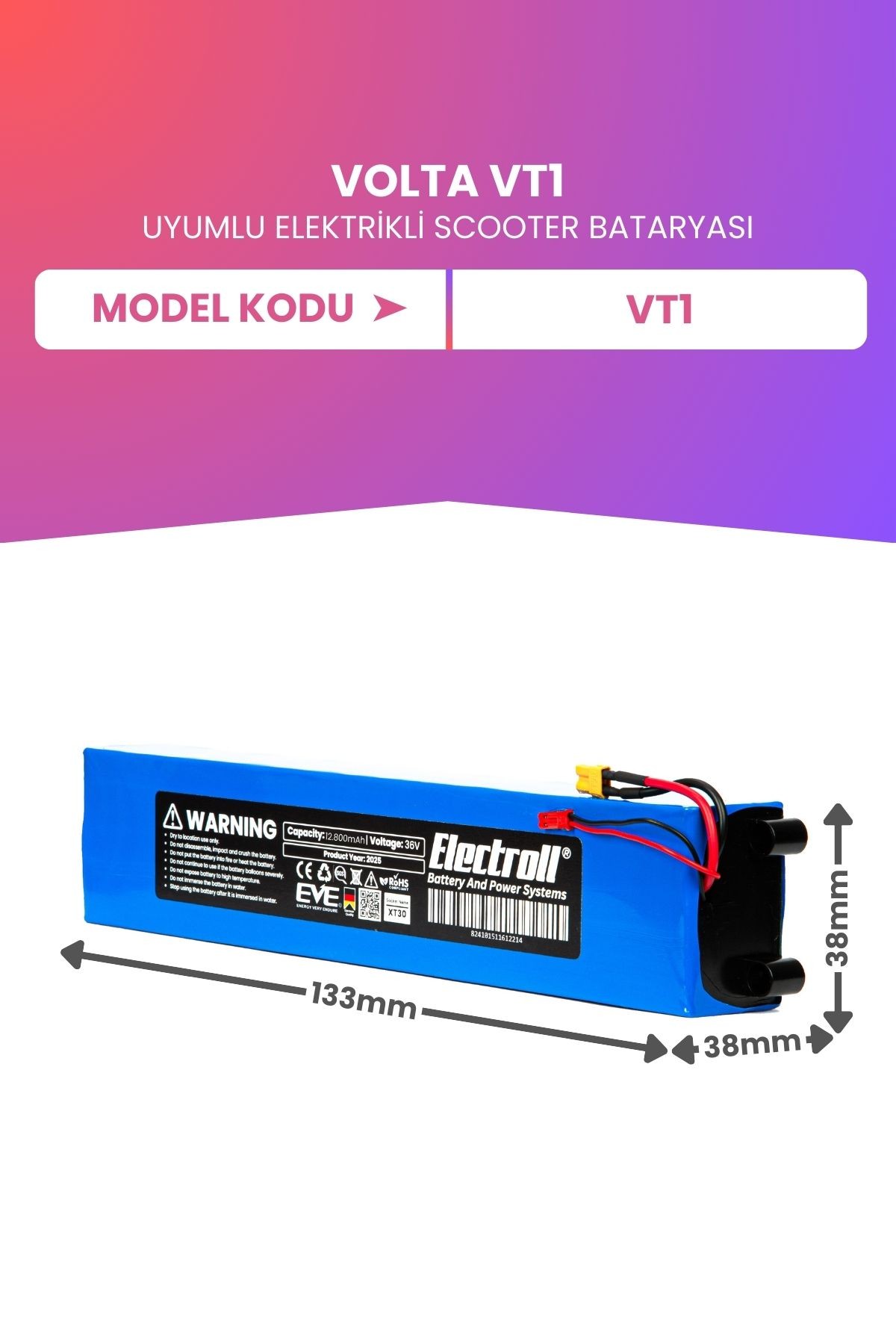 Volta Vt1 Batarya (ULTRA YÜKSEK KAPSİTE) 36v 12.800 Mah Elektrikli Scooter Bataryası