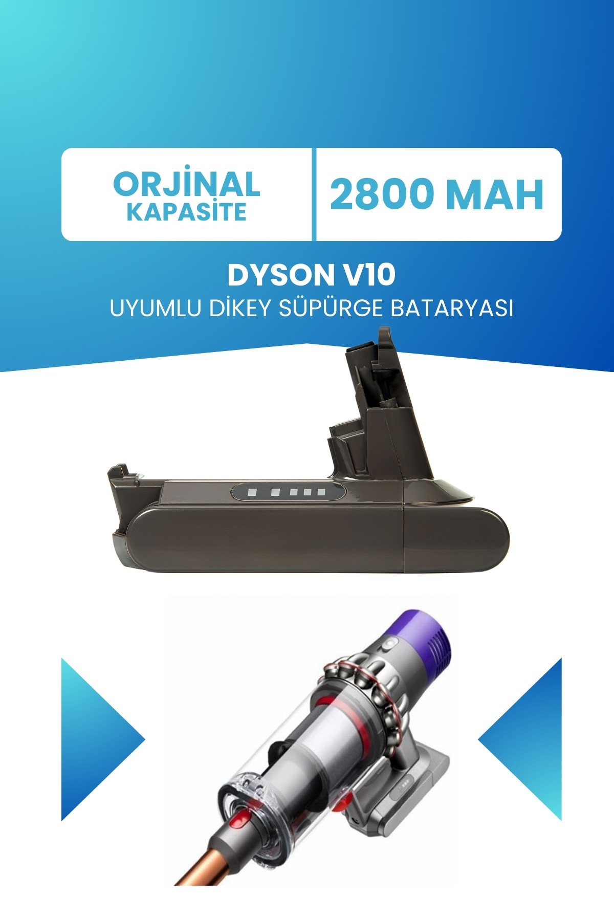 Dyson V10 Uyumlu Batarya 7ınr19/66 (ORJİNAL KAPASİTE) 25.2v 2800mah Pil Dikey Süpürge Bataryası