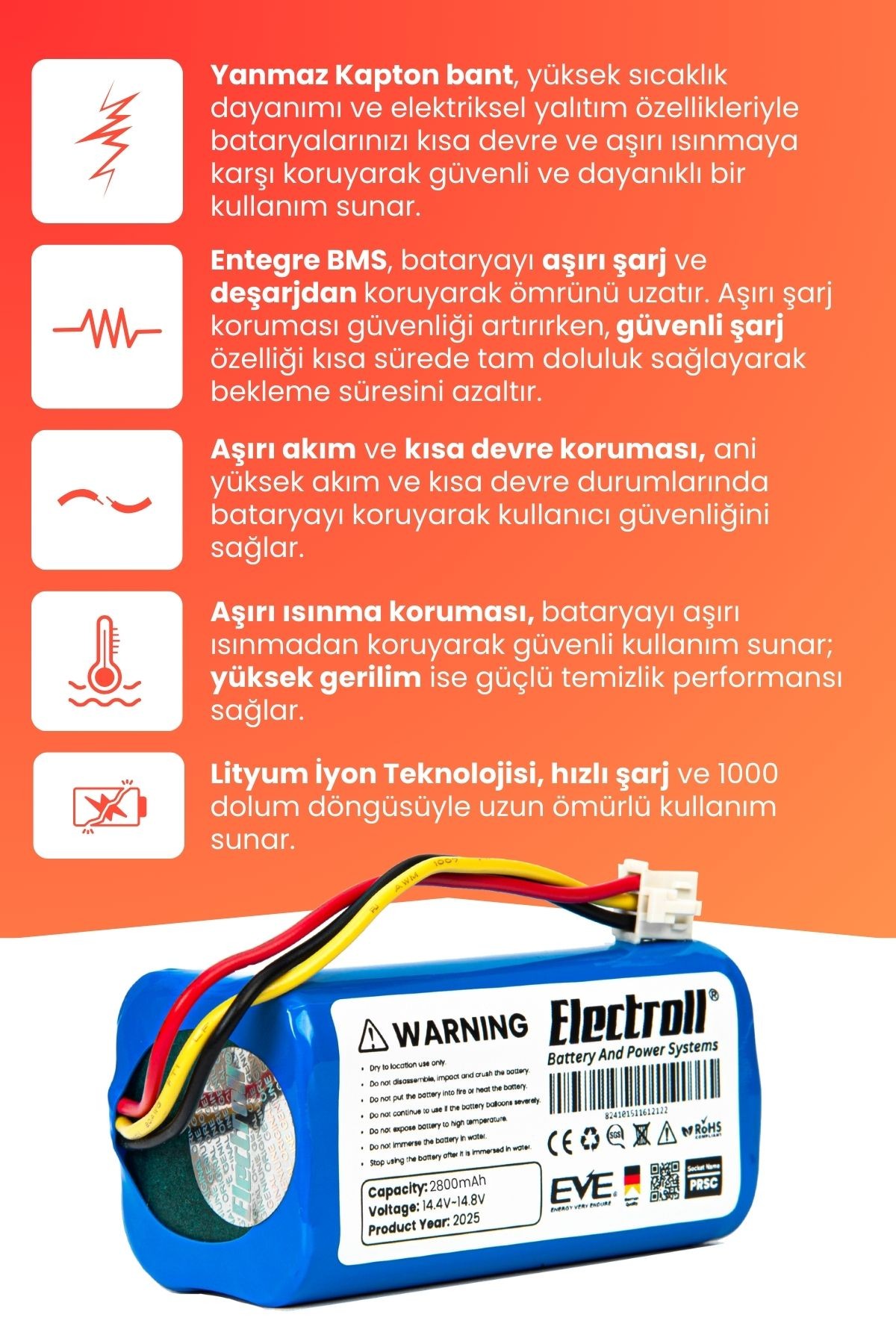 Homend Alex Laser 1281h Uyumlu Batarya (YÜKSEK KAPASİTE) 2800mah Pil Robot Süpürge Bataryası