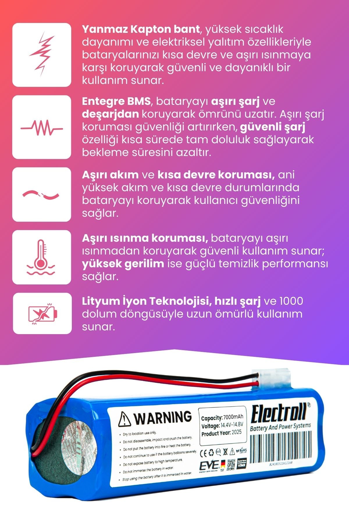 Viomi V3 Max Uyumlu Batarya (MAKSİMUM KAPASİTE) 7000mah Pil Robot Süpürge Bataryası V-RVCLM27B