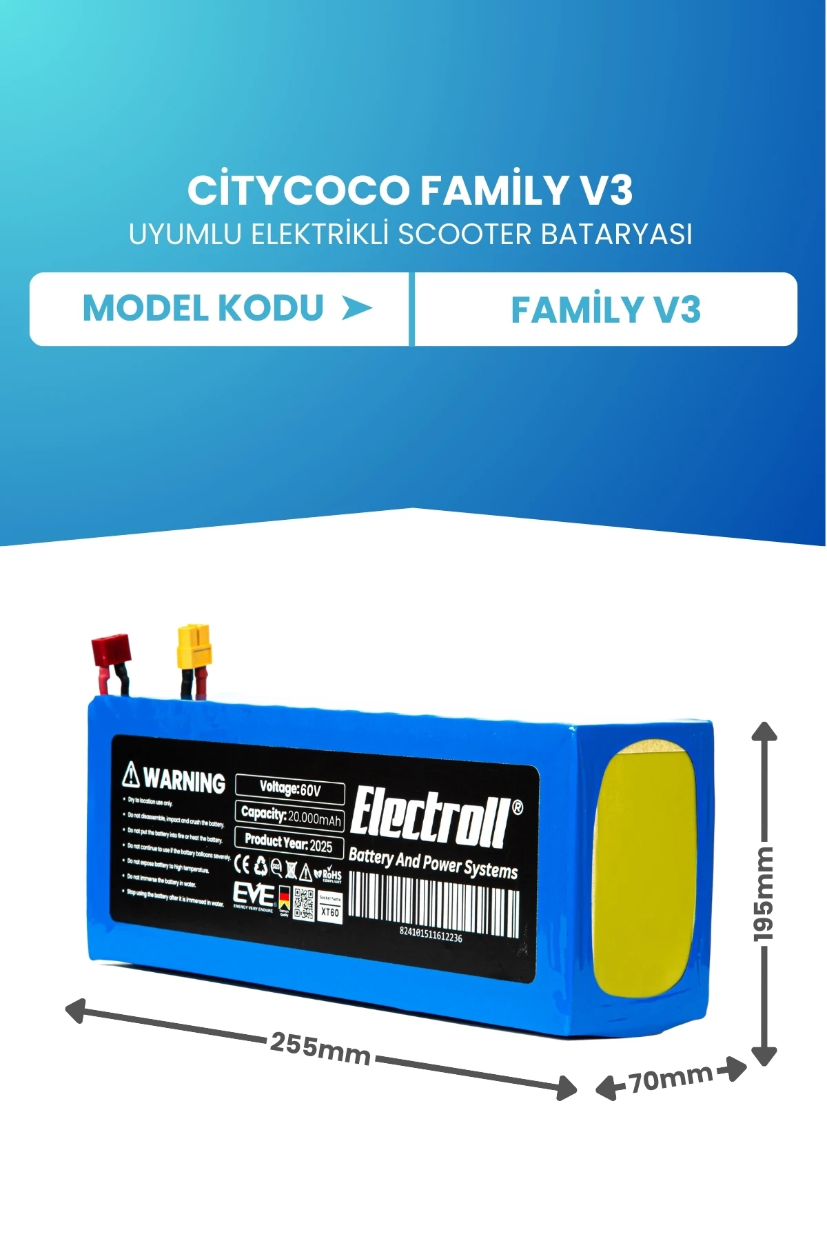 Citycoco Family V3 Elektrikli Scooter Batarya 60V 20Ah Uzun Ömürlü