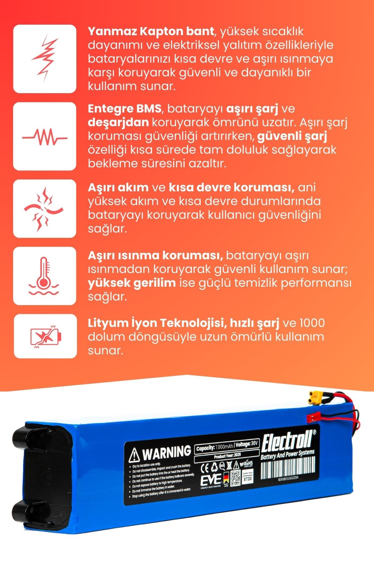 Mobil Urban E-GO2 Batarya (YÜKSEK KAPASİTE) 36v 7.800mah Pil Elektrikli Scooter Bataryası