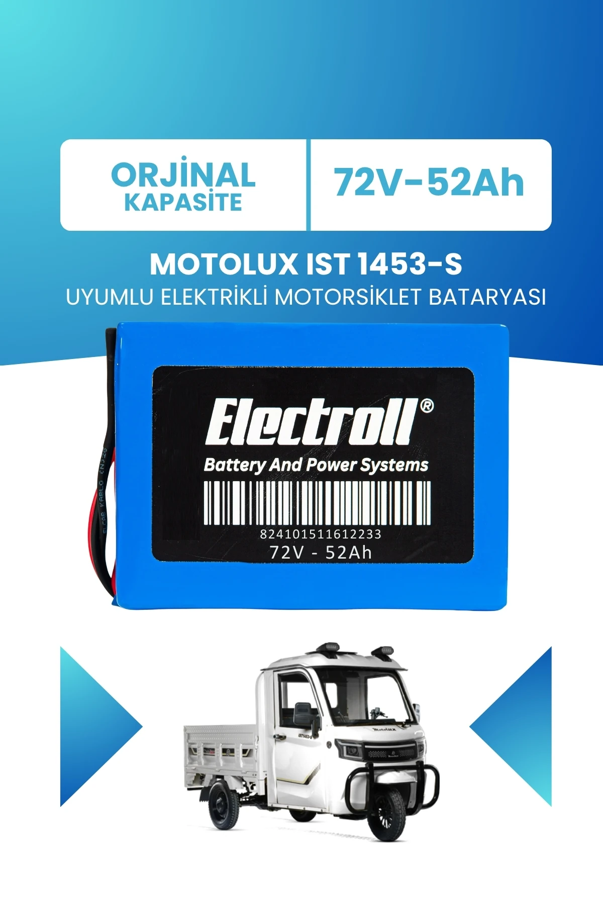 Motolux IST 1453-S Uyumlu Batarya (Standart Kapasite) LiFePO4 72V 52Ah Elektrikli Motorsiklet Bataryası