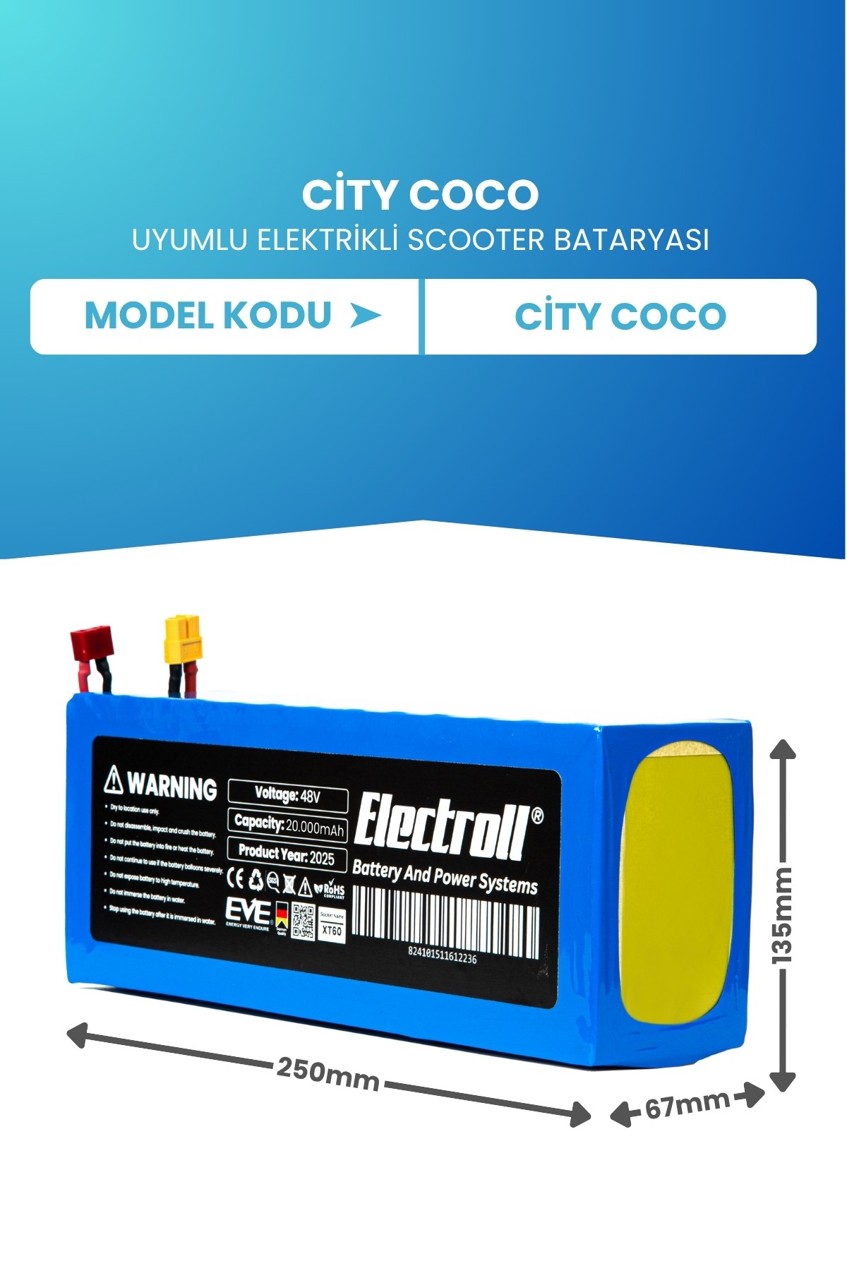 City Coco Scooter Batarya Lityum 60V 20AH Elektrikli Scooter Bataryası