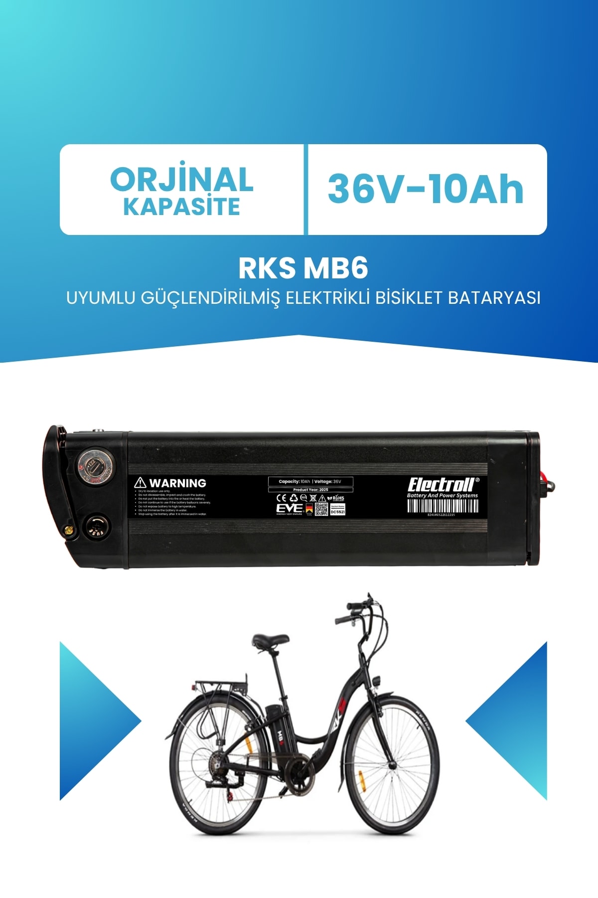 RKS MB6 Uyumlu Güçlendirilmiş Elektrikli Bisiklet Bataryası