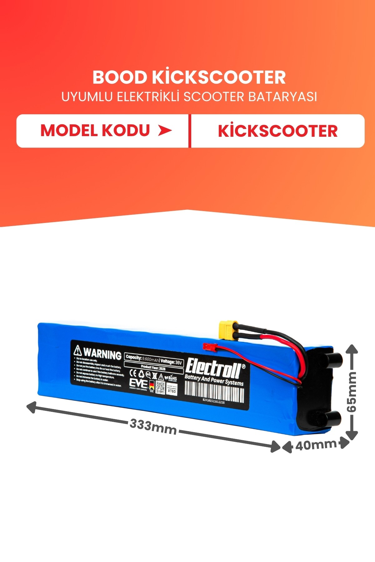 Bood Kickscooter Uyumlu Batarya (Yüksek Kapasite) 36v 9.600Mah Elektrikli Scooter Bataryası