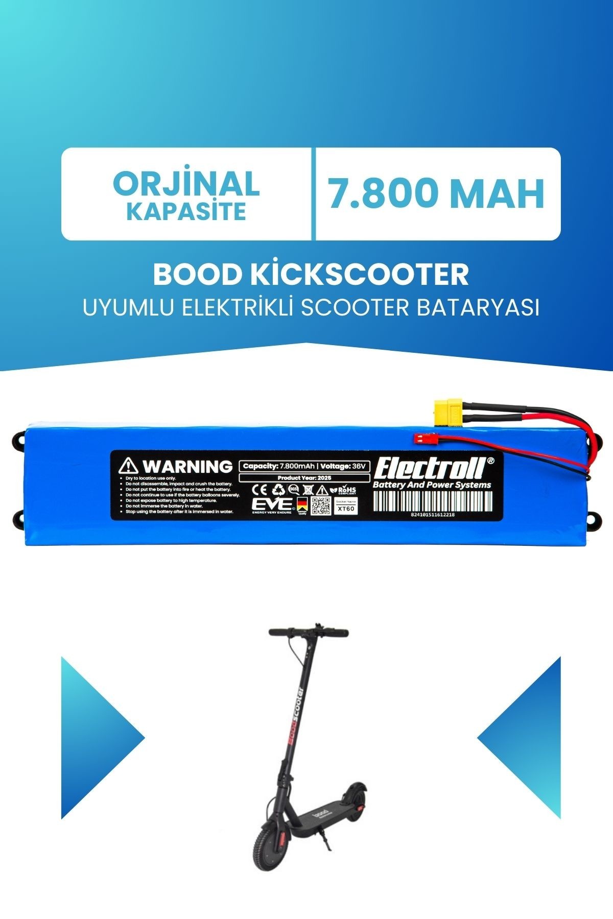 Bood Kickscooter Batarya (ORJİNAL KAPASİTE) 36v 7.800mah Elektrikli Scooter Bataryası Değişimi