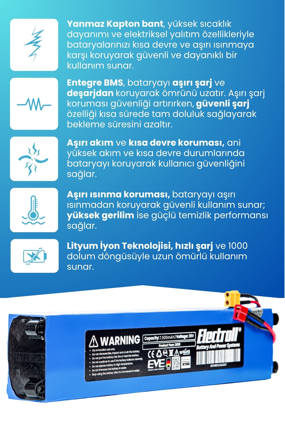 E-Wheels E2s V2 Uyumlu Batarya (STANDART KAPASİTE) 36v 7500mah Pil Elektrikli Scooter Bataryası