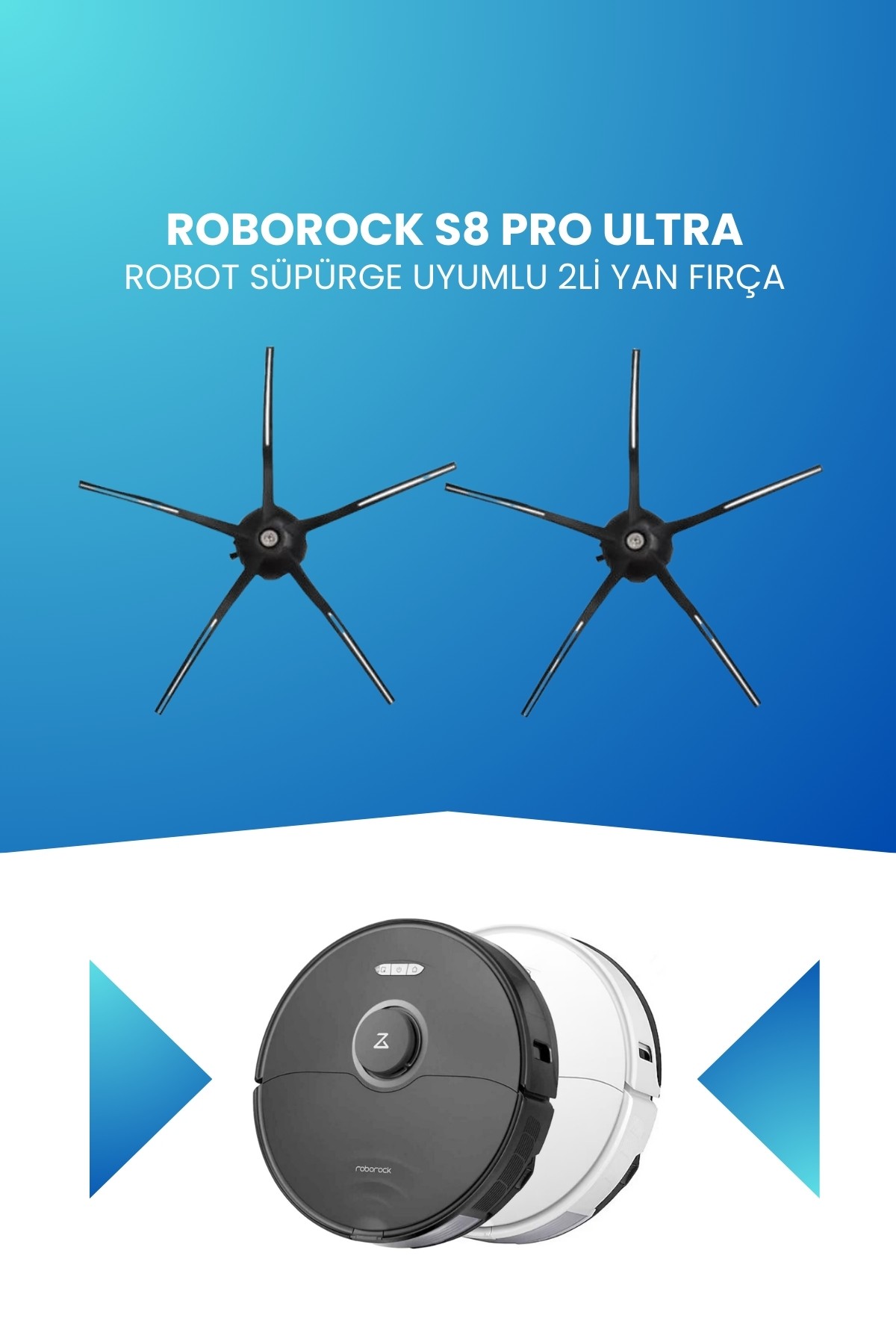 Roborock S8 Pro Ultra Robot Süpürge Uyumlu 2li Yan Fırça Siyah