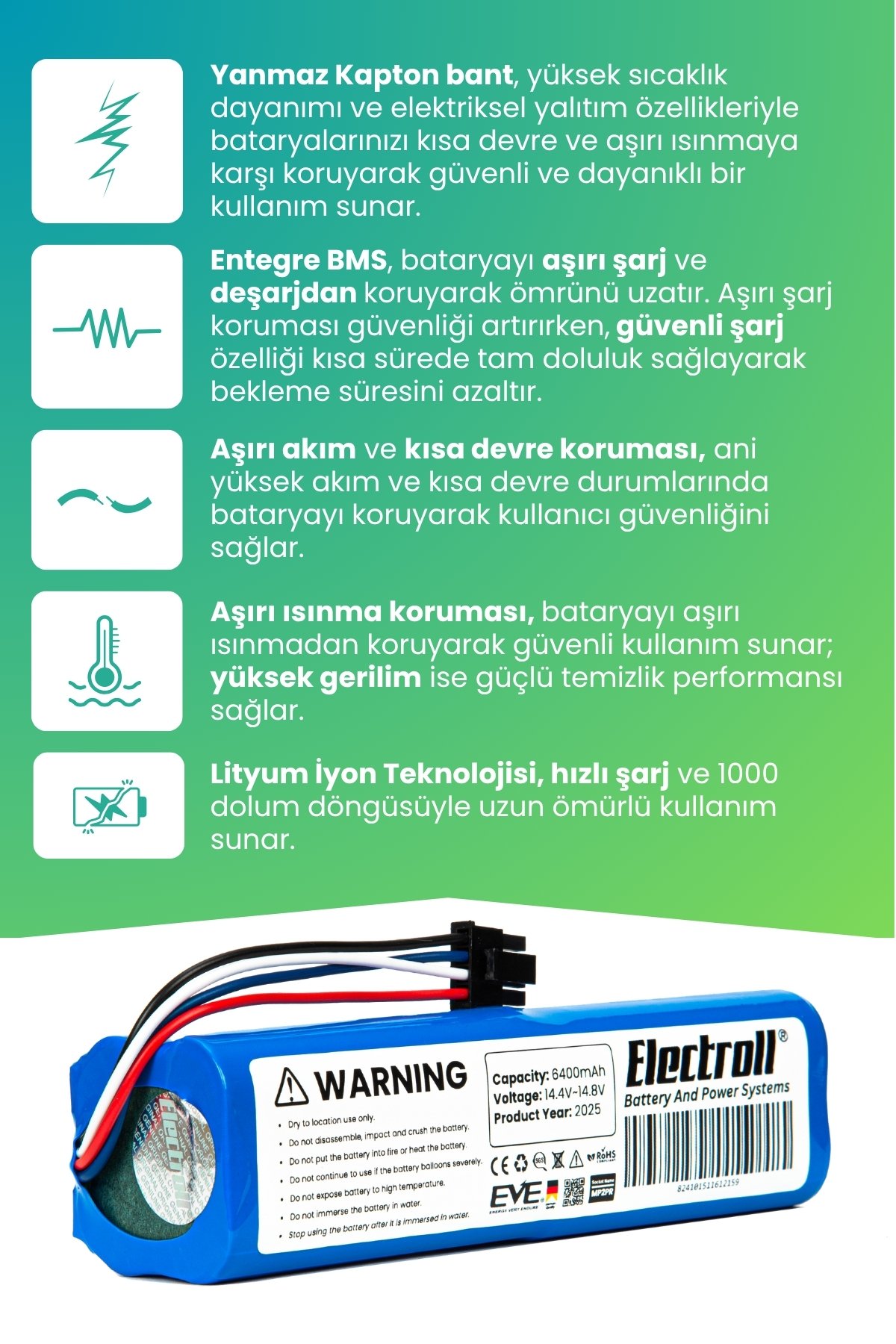 Dreame L10 Pro Uyumlu Batarya (ULTRA YÜKSEK KAPASİTE) 6400mah Pil Robot Süpürge Batarya RLS5R