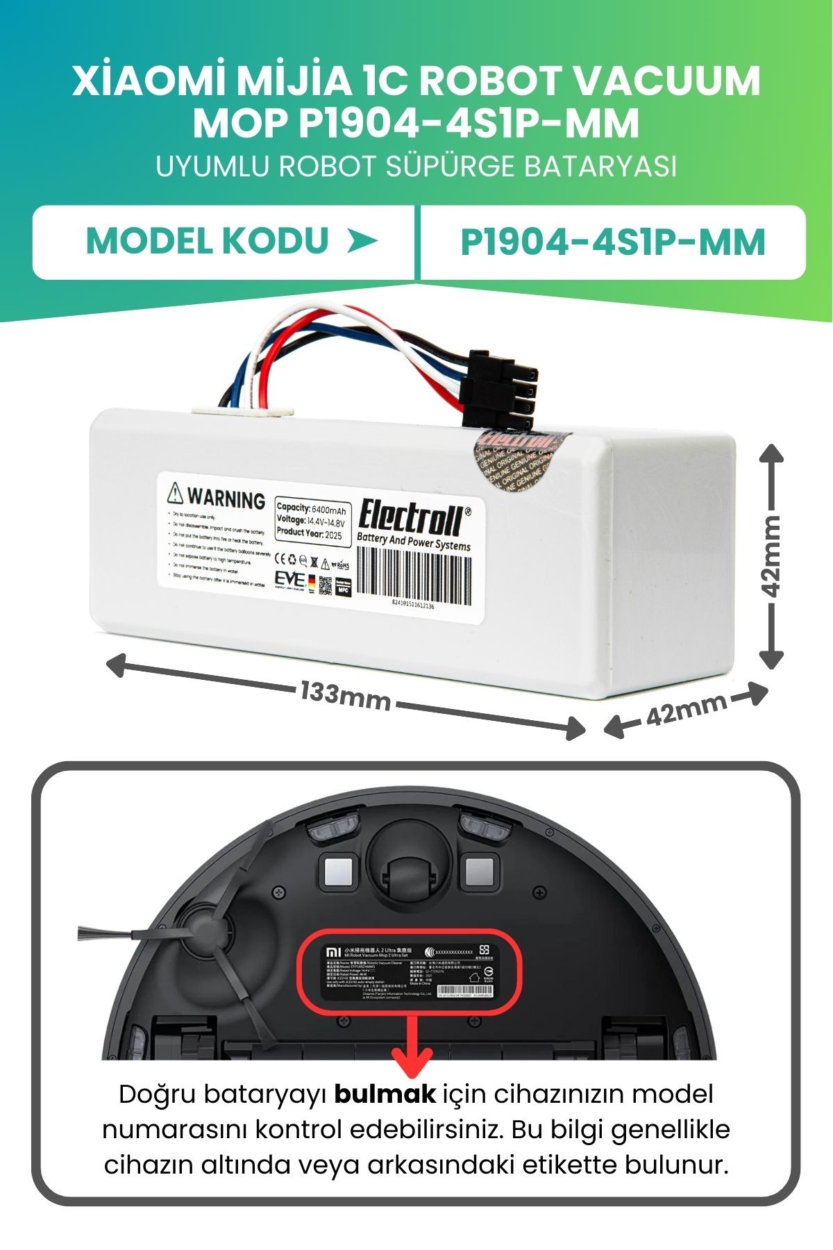 Xiaomi Mijia 1c Robot Vacuum Mop P1904-4s1p-mm Batarya 6400mah Süper Kapasite Robot Süpürge Pili