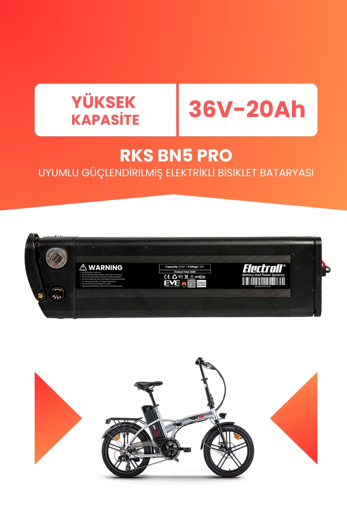 RKS BN5 PRO Uyumlu 36V 20Ah (Yüksek Kapasite) Güçlendirilmiş Elektrikli Bisiklet Batarya Tamir, Revizyon ve Pil Yenileme