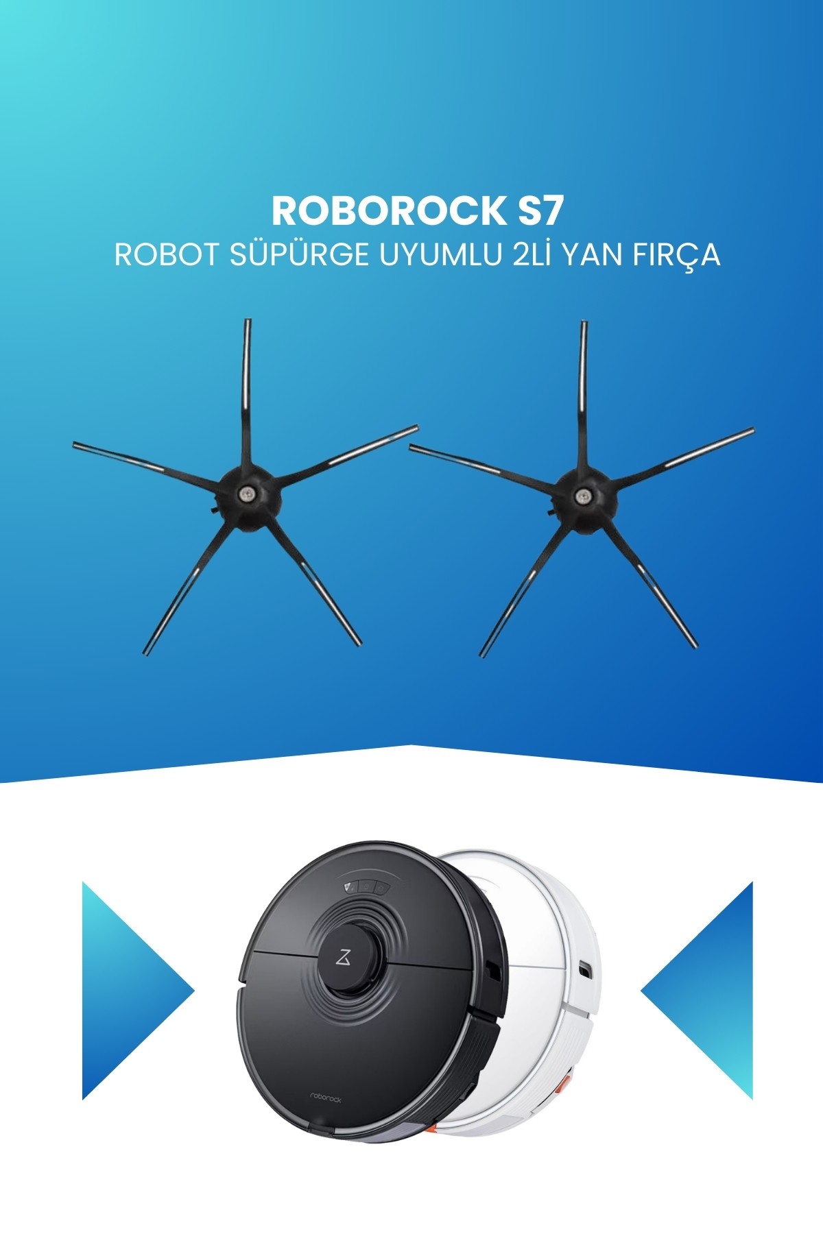 Roborock S7 Robot Süpürge Uyumlu 2li Yan Fırça Siyah