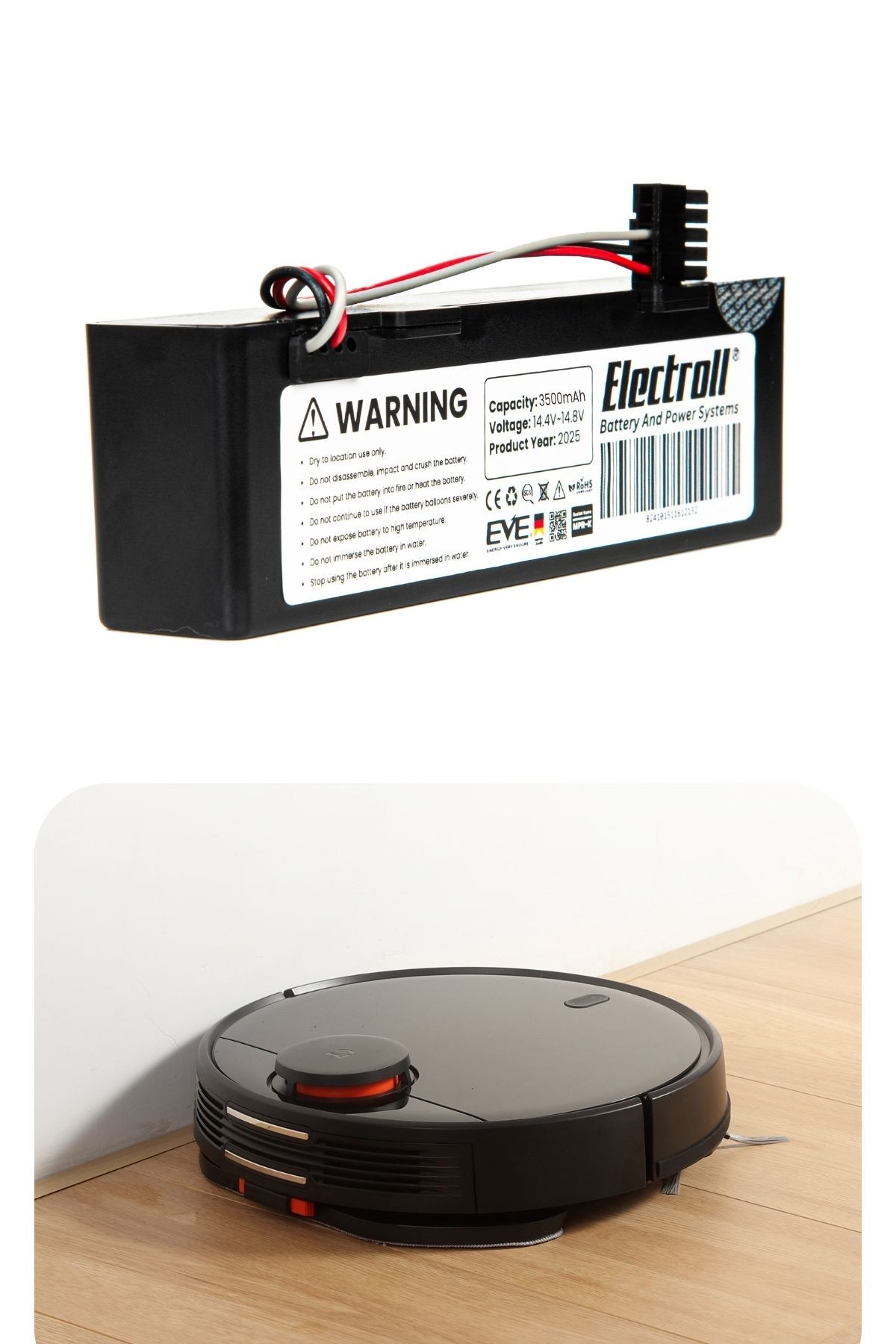 Xiaomi Mi Robot Vacuum Mijia Uyumlu Batarya (ULTRA YÜKSEK KAPASİTE) 3500mah Kutulu Stytj01zhm Robot