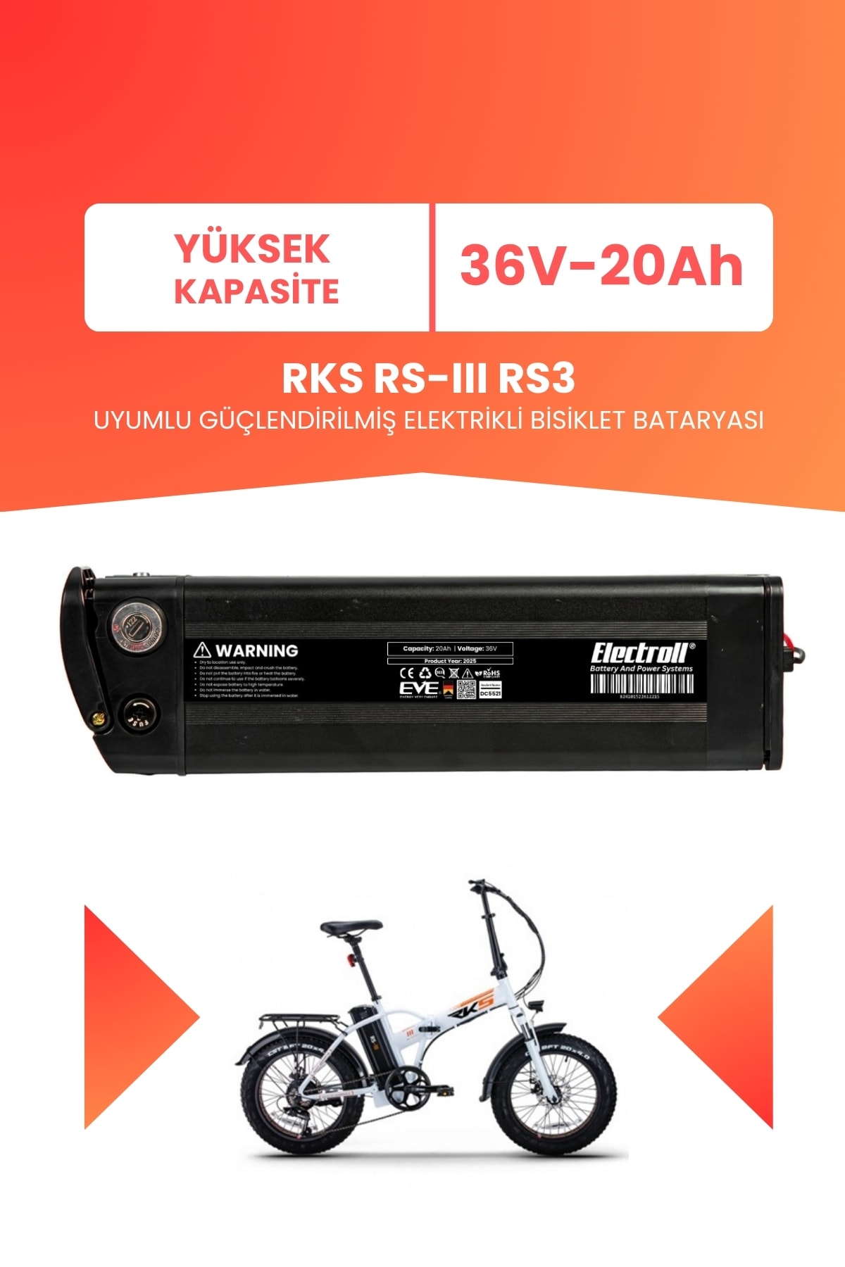 RKS RS-III RS3 Uyumlu 36V 20Ah (Yüksek Kapasite) Güçlendirilmiş Elektrikli Bisiklet Batarya Tamir, Revizyon ve Pil Yenileme