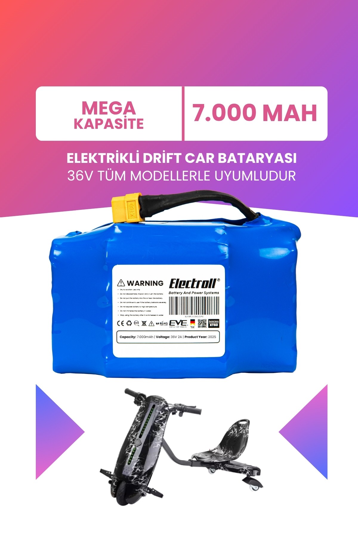 Drift Car Bataryası 36v 7.000mah (MEGA KAPASİTE) Güçlendirilmiş Batarya