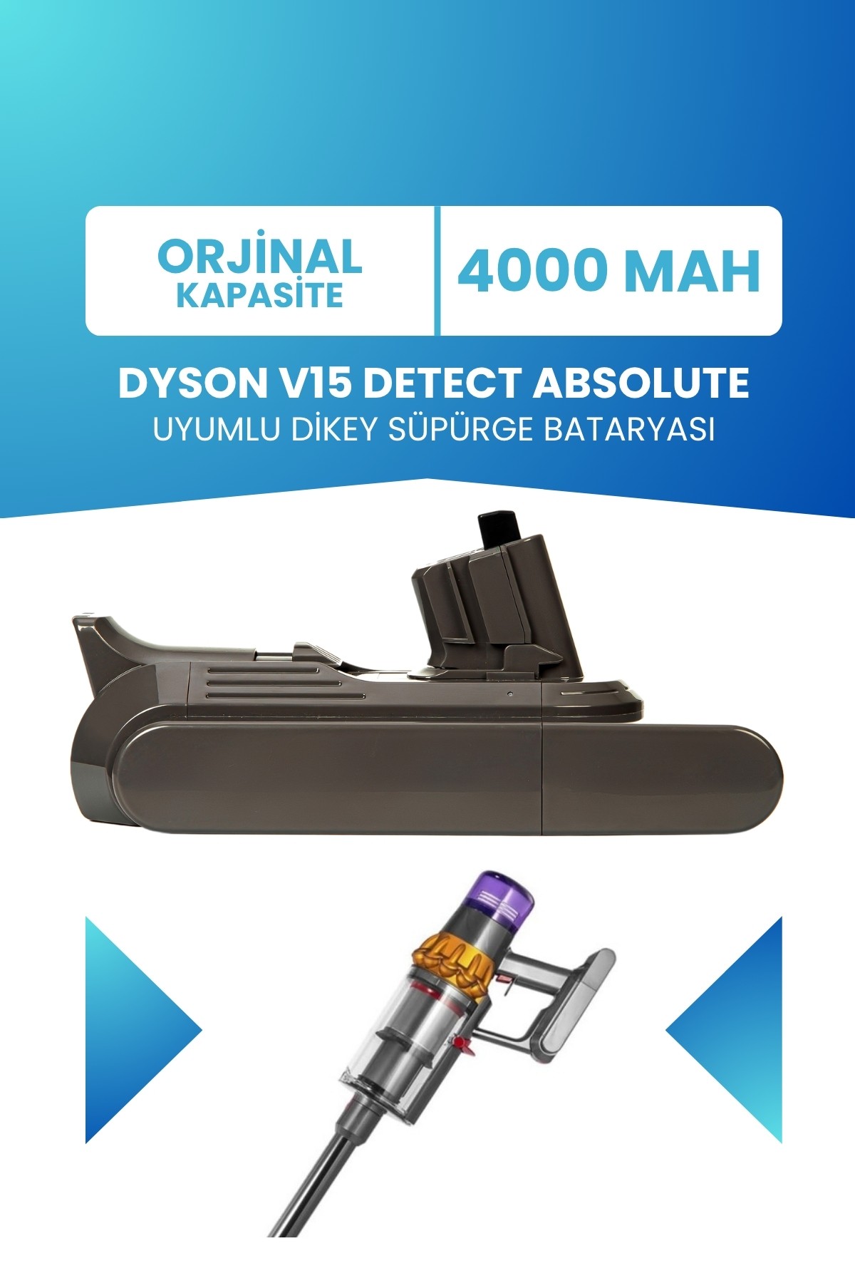 Dyson V15 Detect Absolute Uyumlu (STANDART KAPASİTE) 25.2v 4000mah Pil Dikey Süpürge Bataryası