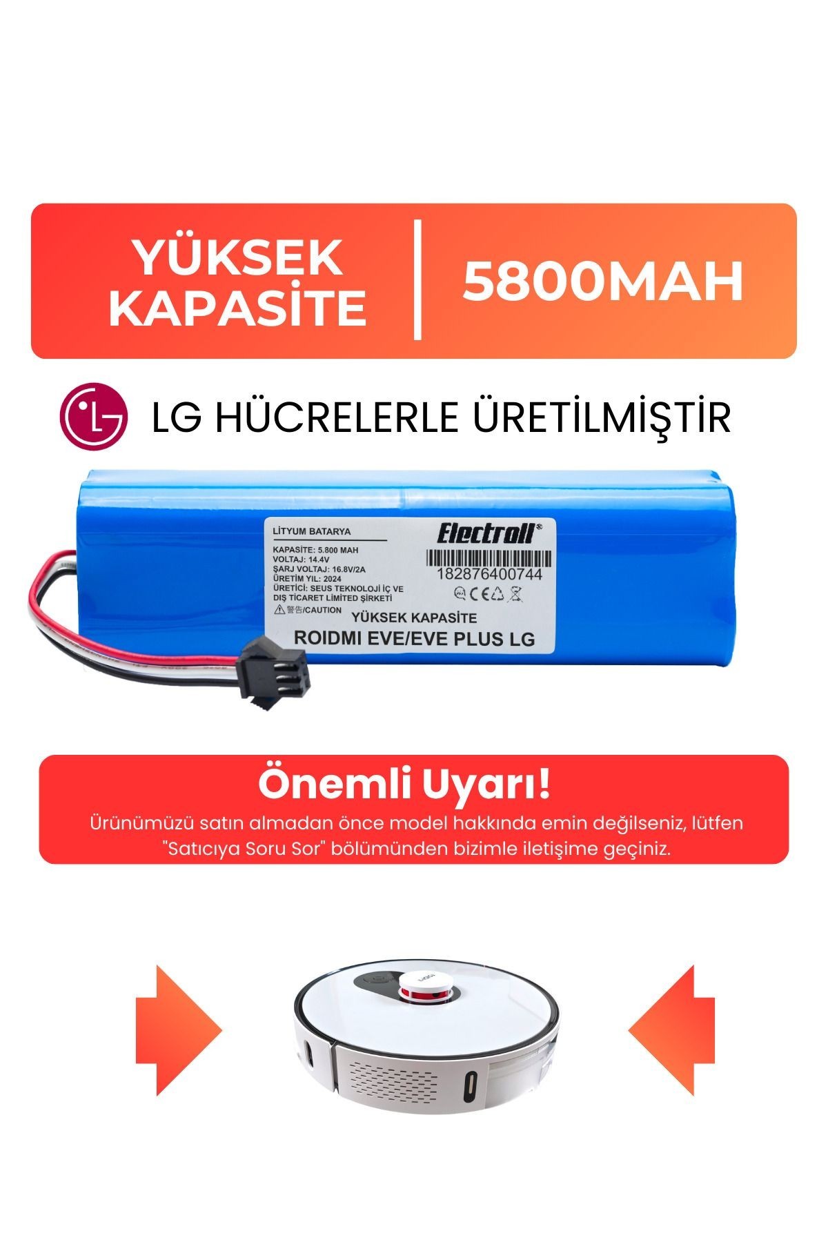 ROIDMI EVE/EVE PLUS ROBOT SÜPÜRGE BATARYASI (LG M29 HÜCRELİ) YÜKSEK KAPASİTE BATARYA