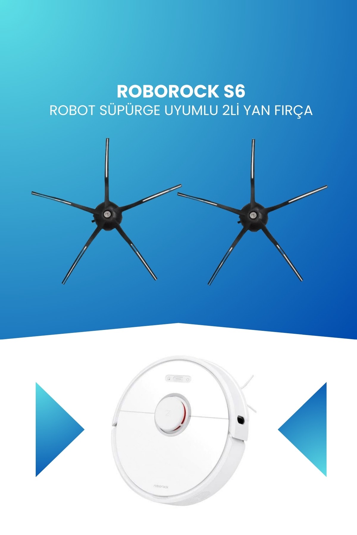 Roborock S6 Robot Süpürge Uyumlu 2li Yan Fırça Siyah