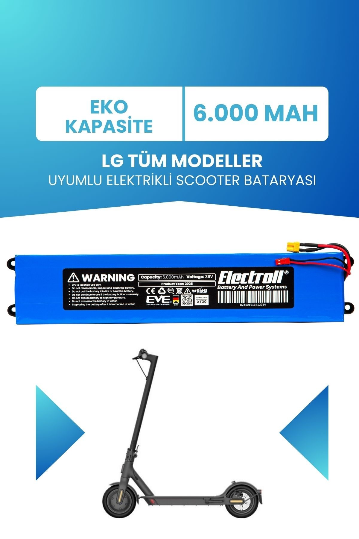 Lg Tüm Modellerle Uyumlu Scooter Batarya 36v 6000mah (EKO KAPASİTE) Pil Elektrikli Scooter Bataryası