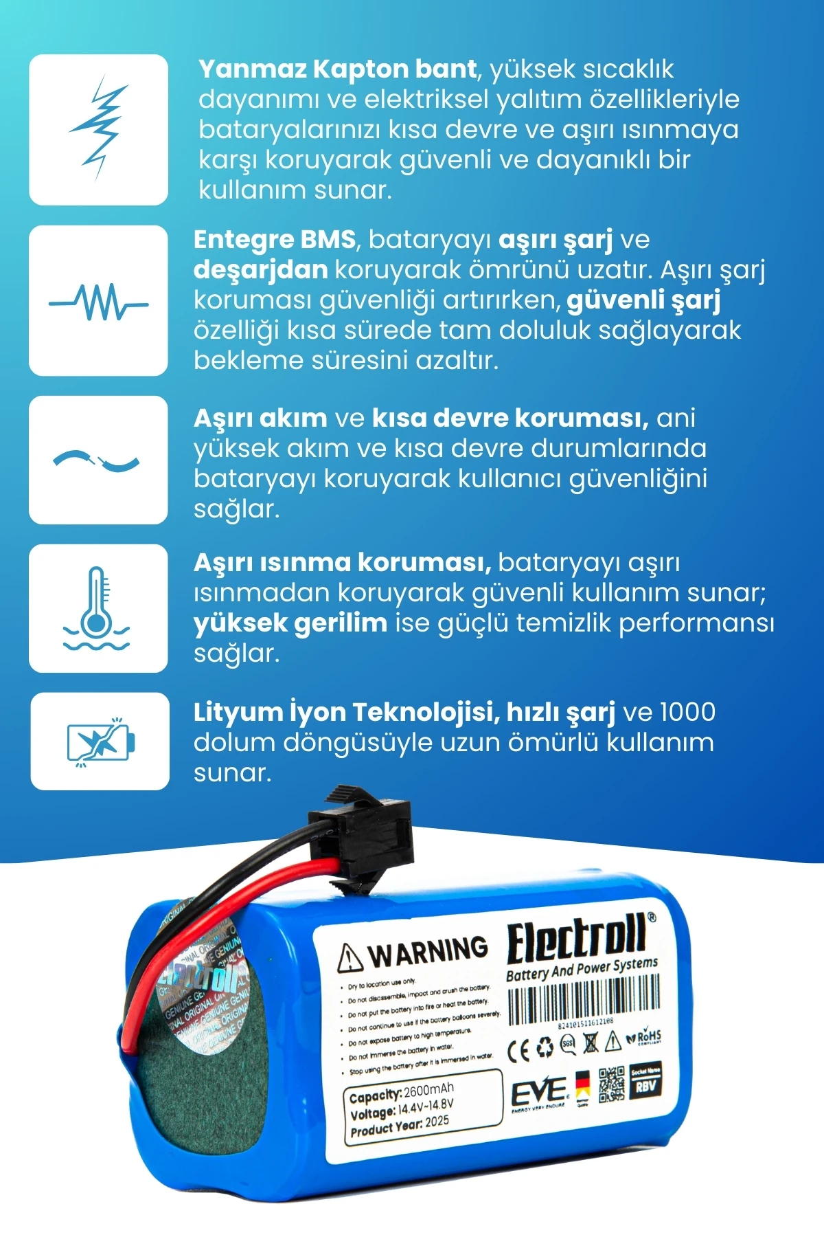 Coredy R300 Uyumlu Batarya (ORJİNAL KAPASİTE) 2600mah Pil Akıllı Robot Süpürge Bataryası
