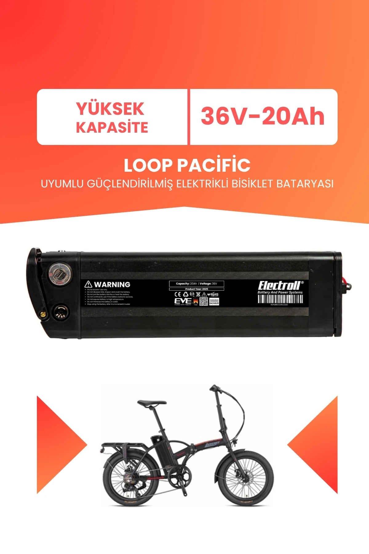 Loop Pacific Uyumlu 36V 20Ah (Yüksek Kapasite) Güçlendirilmiş Elektrikli Bisiklet Batarya Tamir, Revizyon ve Pil Yenileme