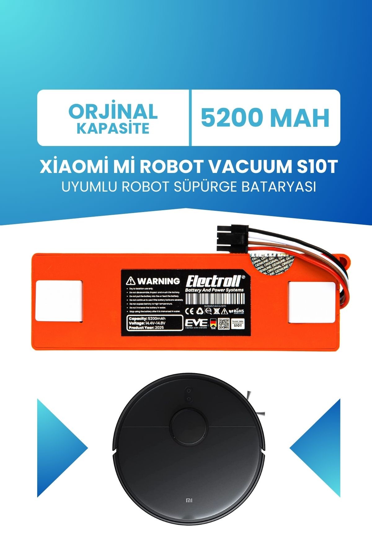 Xiaomi Mi Robot Vacuum S10t Uyumlu Batarya (ORJİNAL KAPASİTE) 5200mah Robot Süpürge Pil Stfcr01sz