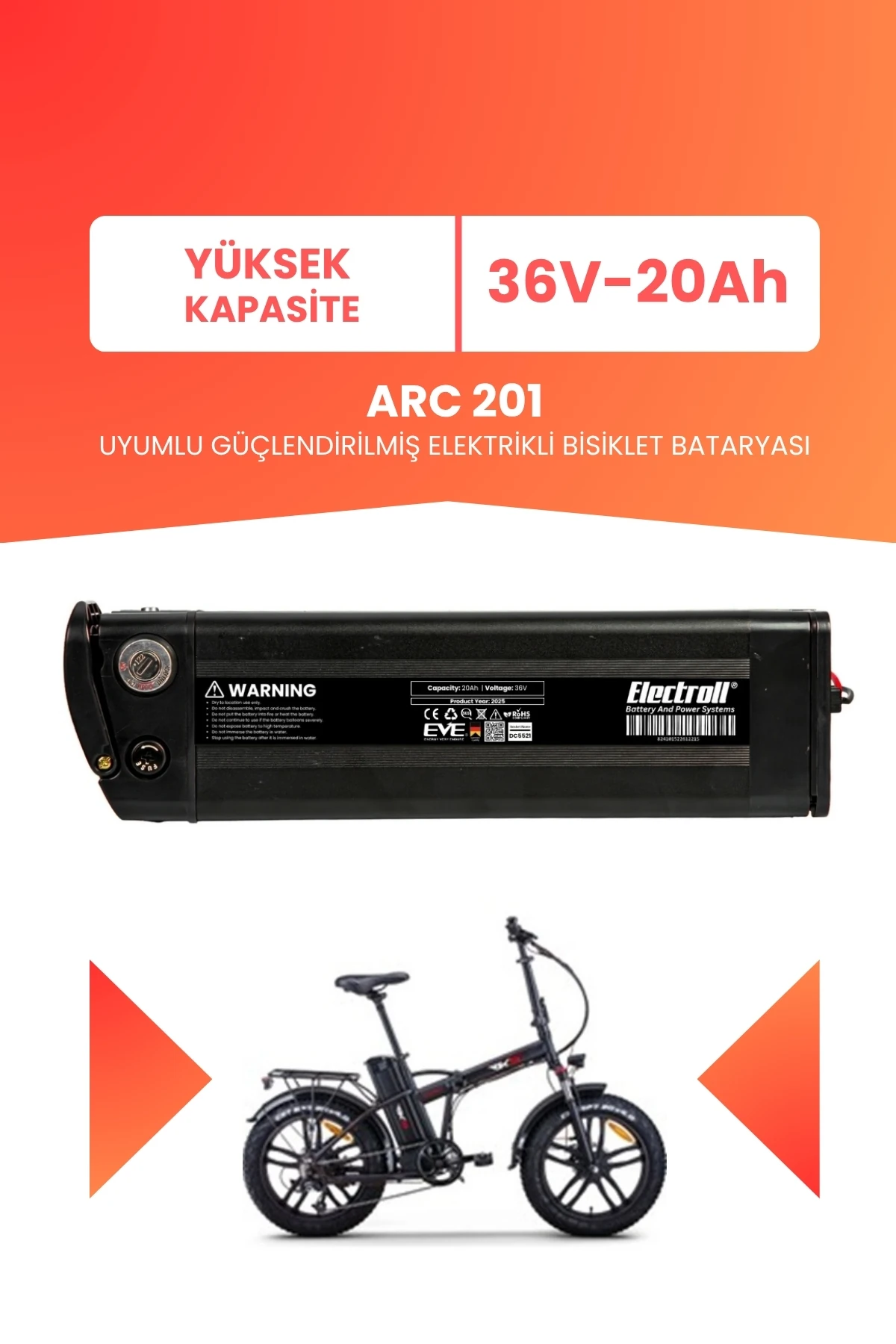 Arc 201 Uyumlu 36V 20Ah (Yüksek Kapasite) Güçlendirilmiş Elektrikli Bisiklet Batarya Tamir, Revizyon ve Pil Yenileme