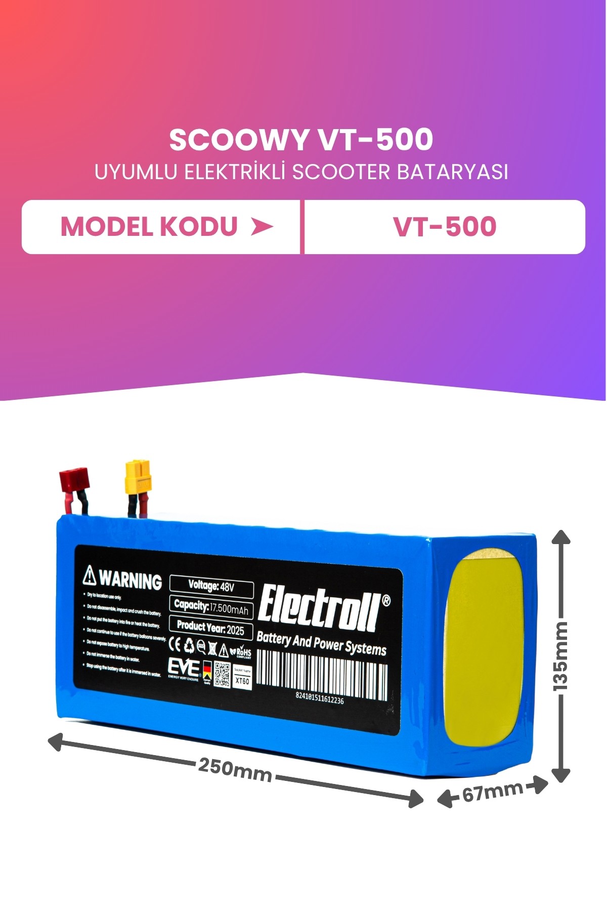 Scoowy Vt-500 Batarya (Maksimum Kapasite) Batarya 48v 17.5ah Pil Elektrikli Scooter Bataryası
