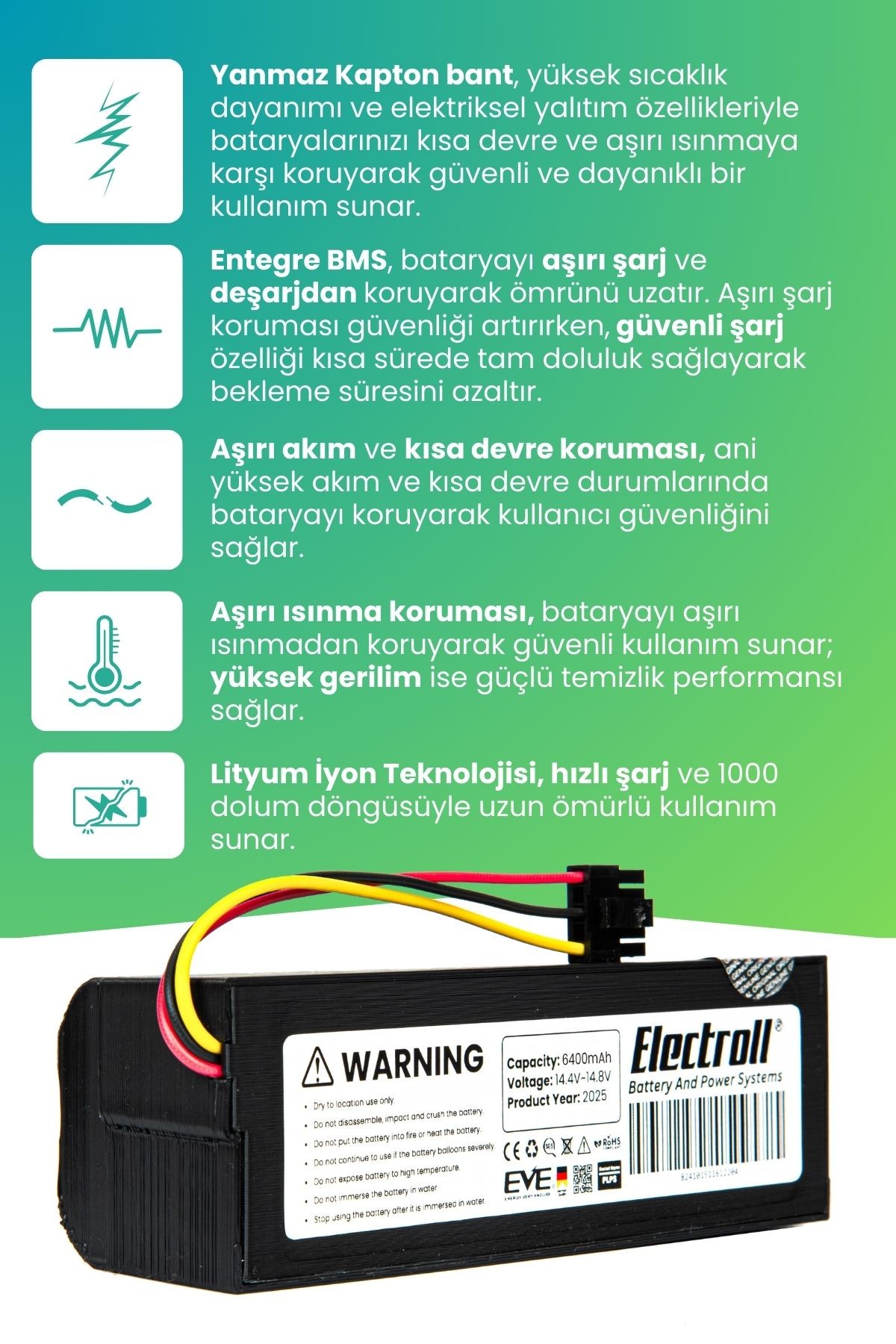 Philips Homerun 7000 Serisi Aqua Xu7100/02 Batarya (ULTRA YÜKSEK KAPASİTE) 6400mah Robot Süpürge Pil