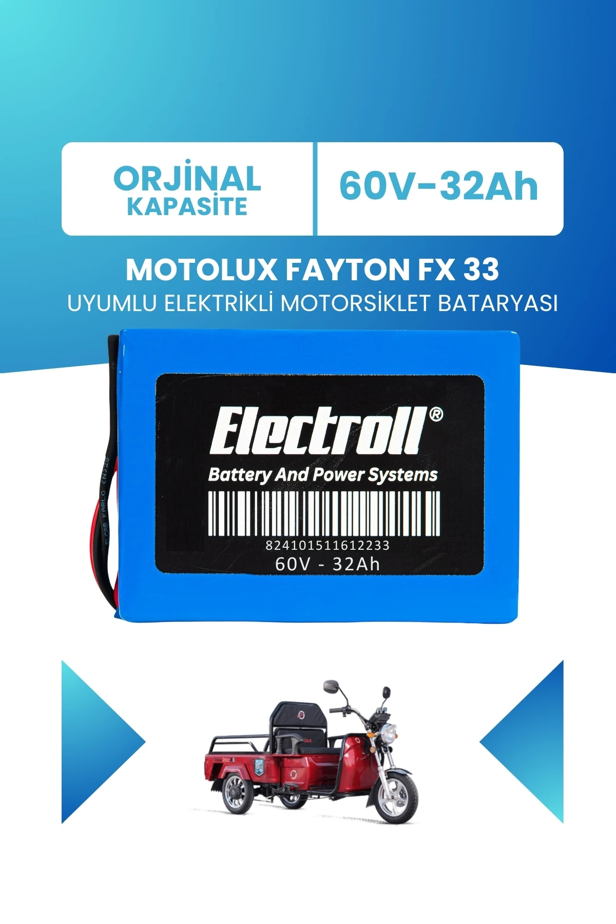 Motolux Fayton FX 33 Uyumlu Batarya (Standart Kapasite) LiFePO4 60V 32Ah Elektrikli Motorsiklet Bataryası