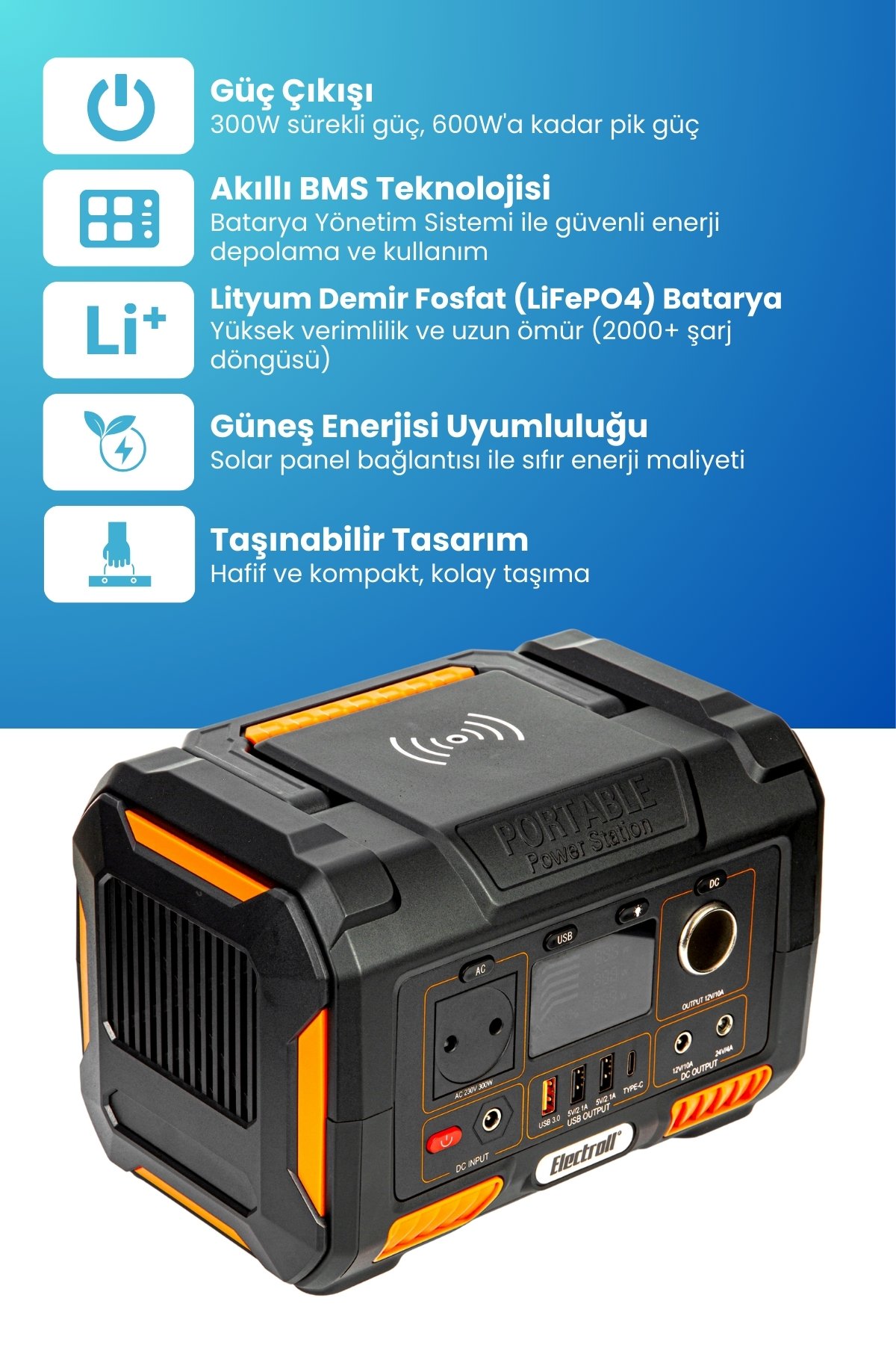 300W Akıllı BMS LiFePO4 Güneş Enerjili Taşınabilir Güç Depolama İstasyonu