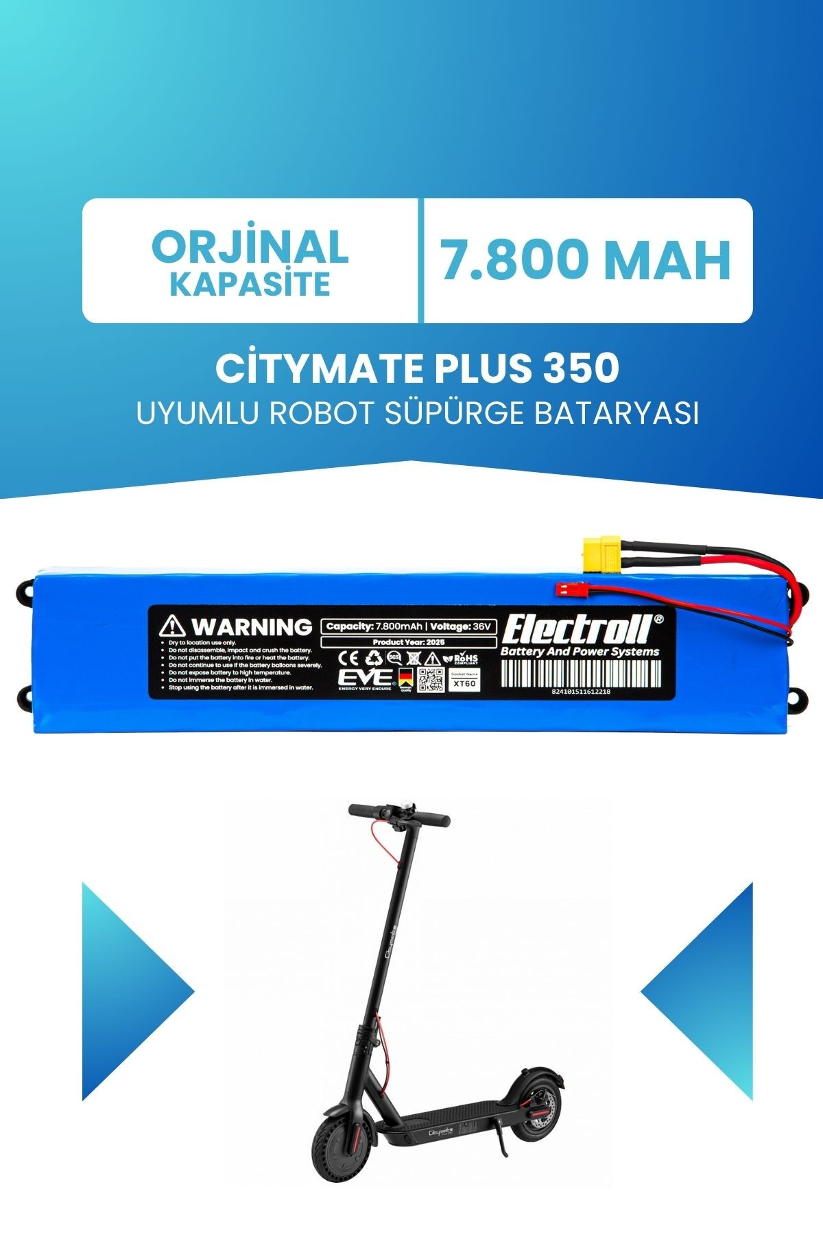 Citymate Plus 350 Batarya (ORJİNAL KAPASİTE) 7800mAh Elektrikli Scooter Bataryası Değişimi