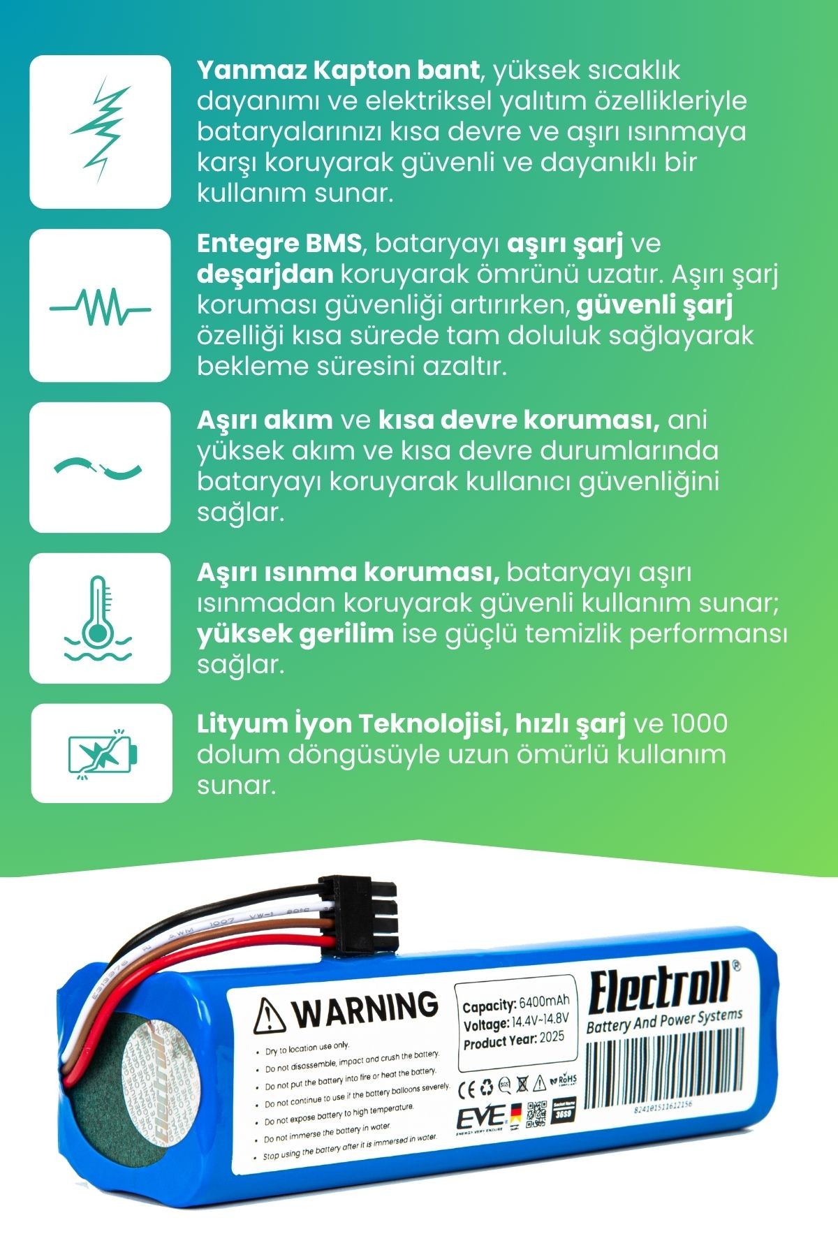 360 S9 Uyumlu Batarya (ULTRA YÜKSEK KAPASİTE) 6400mah Pil Robot Süpürge Bataryası Değişimi 360rcs9us