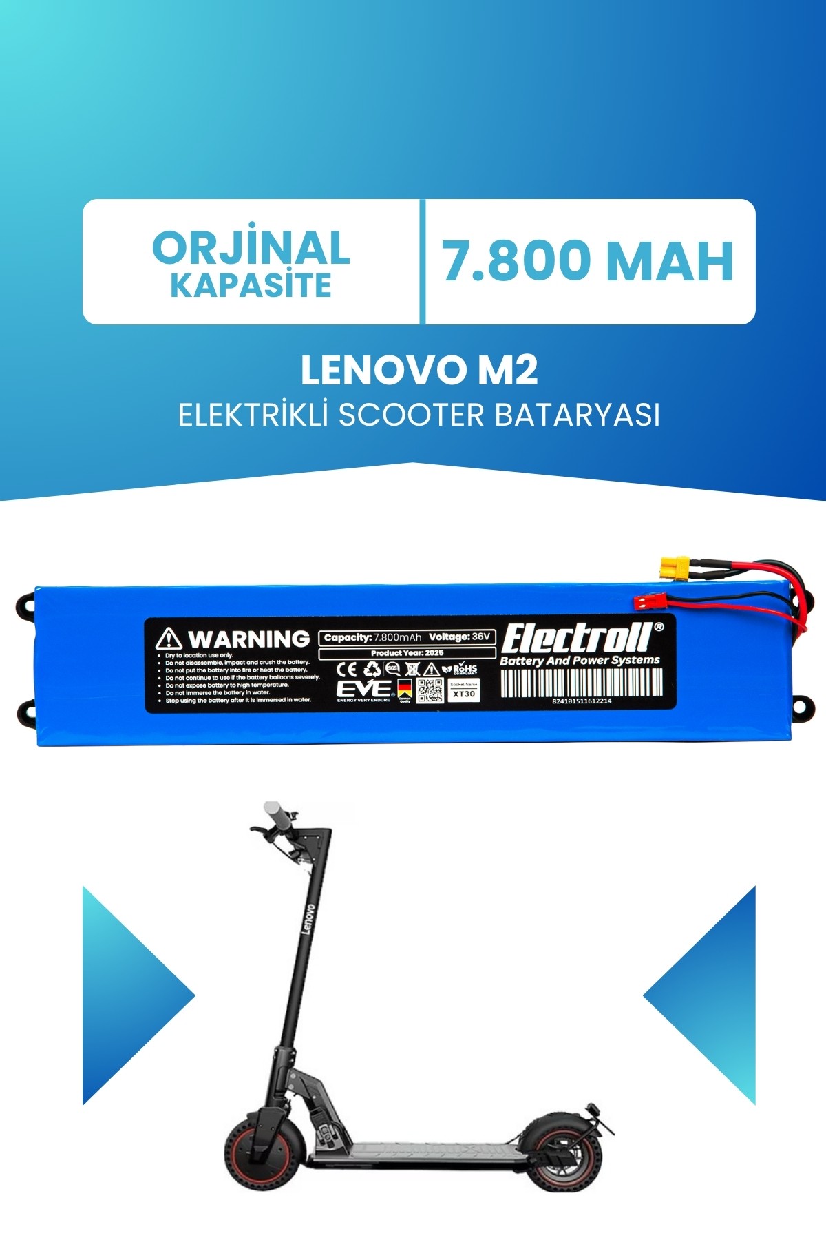 Lenovo M2 Uyumlu Batarya (STANDART KAPASİTE) 36v 7.800mah Elektrikli Scooter Bataryası Değişimi